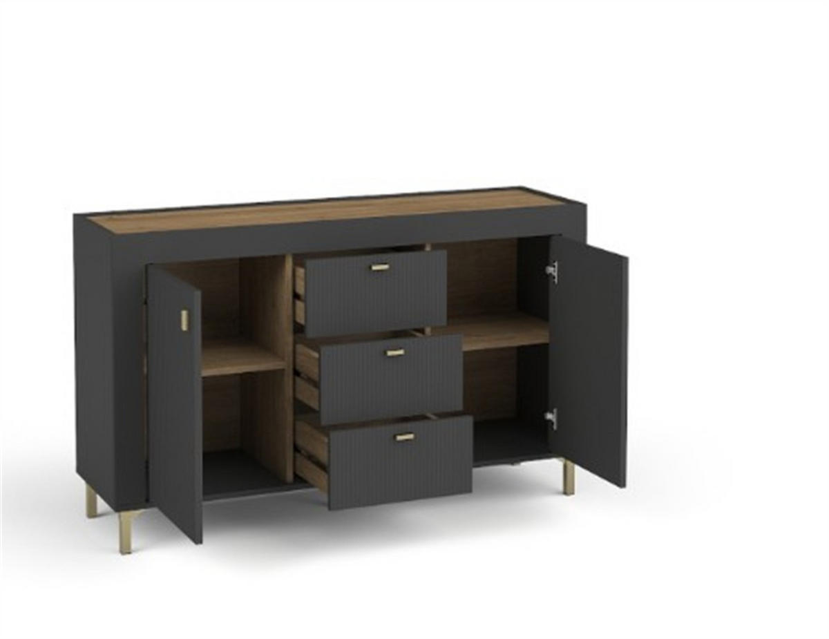 KOMMODE ZELOS 137,3/83,6/40cm mit 3 Schubladen 2 Türen Schwarz - Schwarz, Holzwerkstoff (137.3/83.6/40cm) - MASSENO