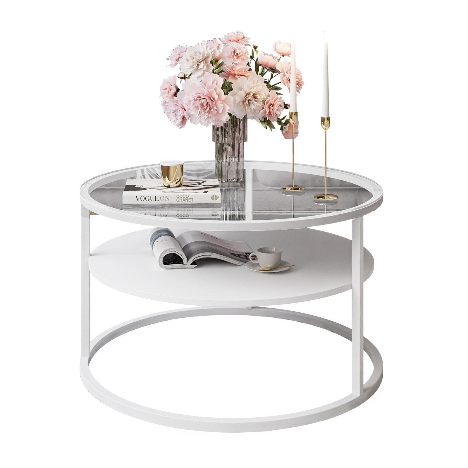 COUCHTISCH CIRI GLASS mit Regal - Weiß, Glas (70/70/47.4cm) - Lookway
