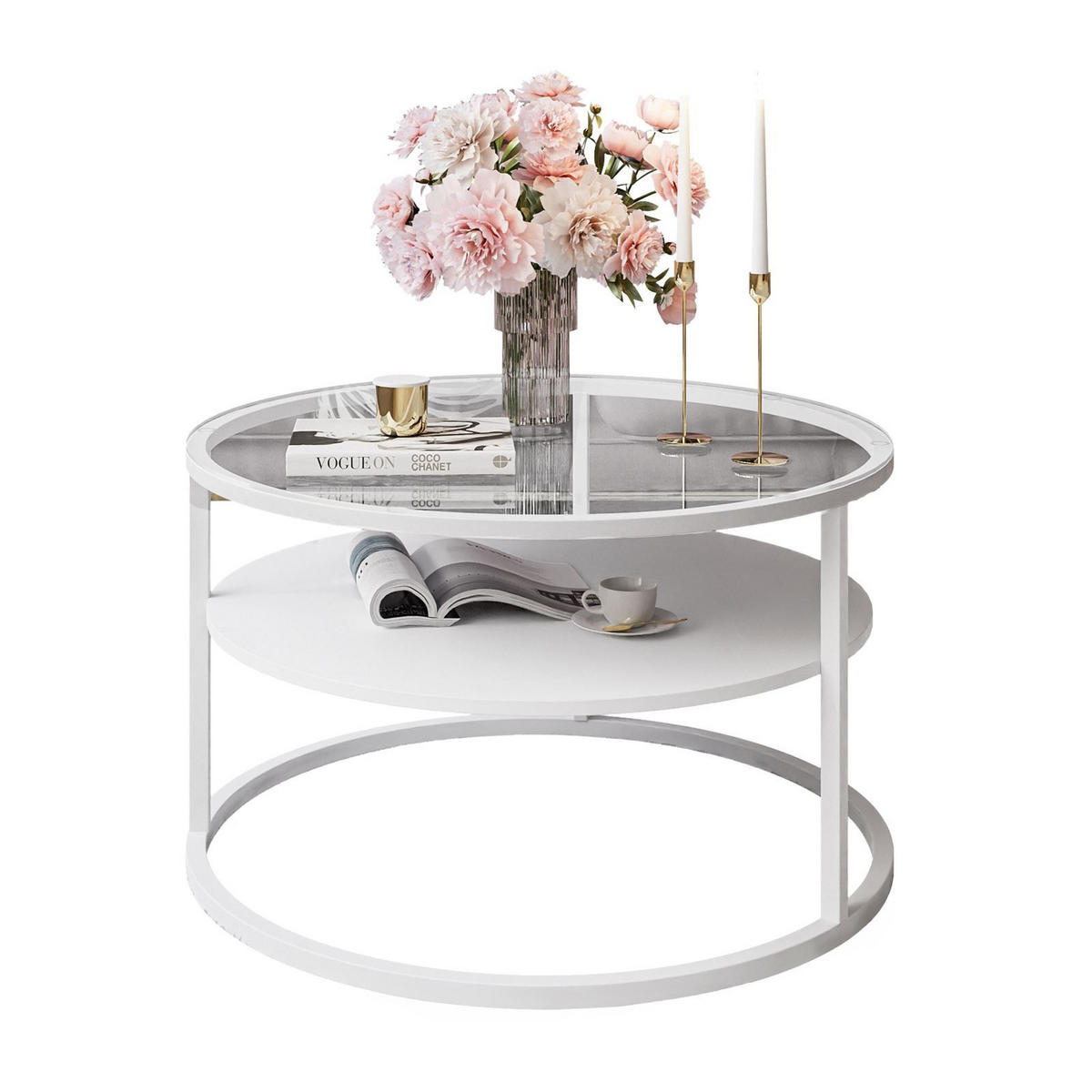 COUCHTISCH CIRI GLASS mit Regal - Weiß, Glas (70/70/47.4cm) - Lookway