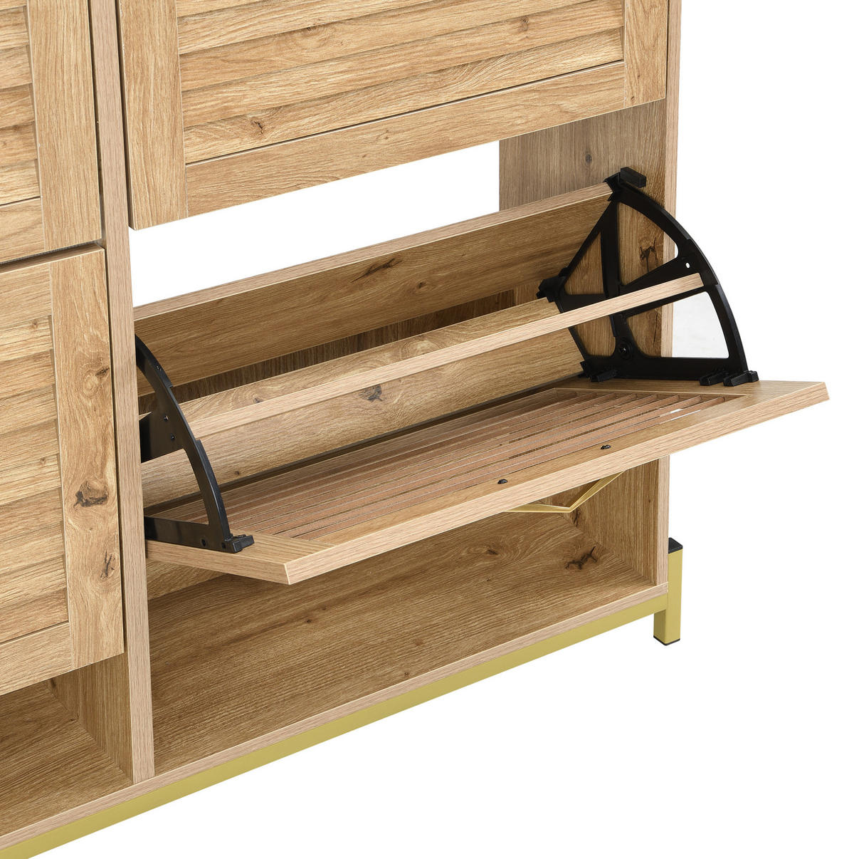 SCHUHSCHRANK 108,5/24/100 cm in Holzfarbe mit 4 Türen und Metallgestell - Naturfarben, Holzwerkstoff (108.5/100/24cm) - Flora Grace