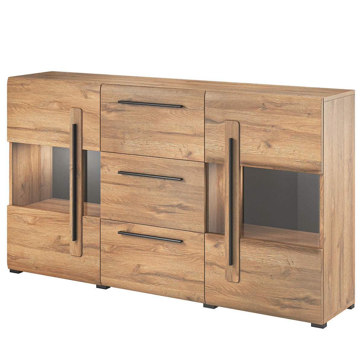 SIDEBOARD - Eichefarben/Schwarz, Holzwerkstoff/Kunststoff (180/103/39cm) - home24