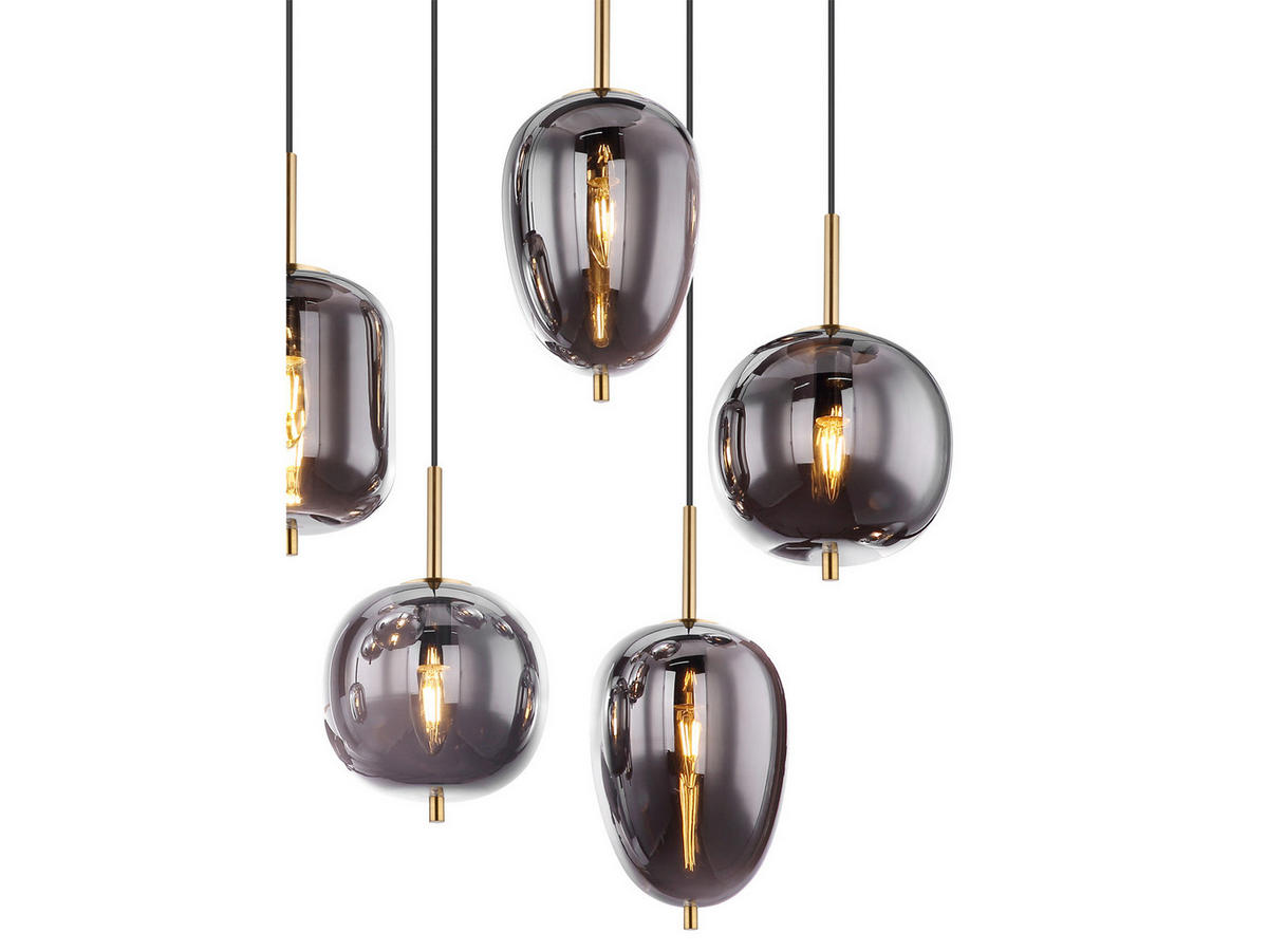 LED-PENDELLEUCHTE Messing Breite 94cm, Glaskugeln Rauchglas - Messingfarben/Schwarz, Glas/Metall (34/94/120cm) - meineWunschleuchte