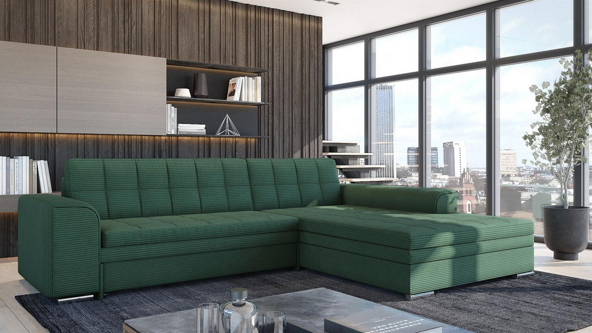 ECKSOFA Lusaka Mit Schlaffunktion - Grün, Holzwerkstoff/Textil (198/292cm) - Fun Möbel