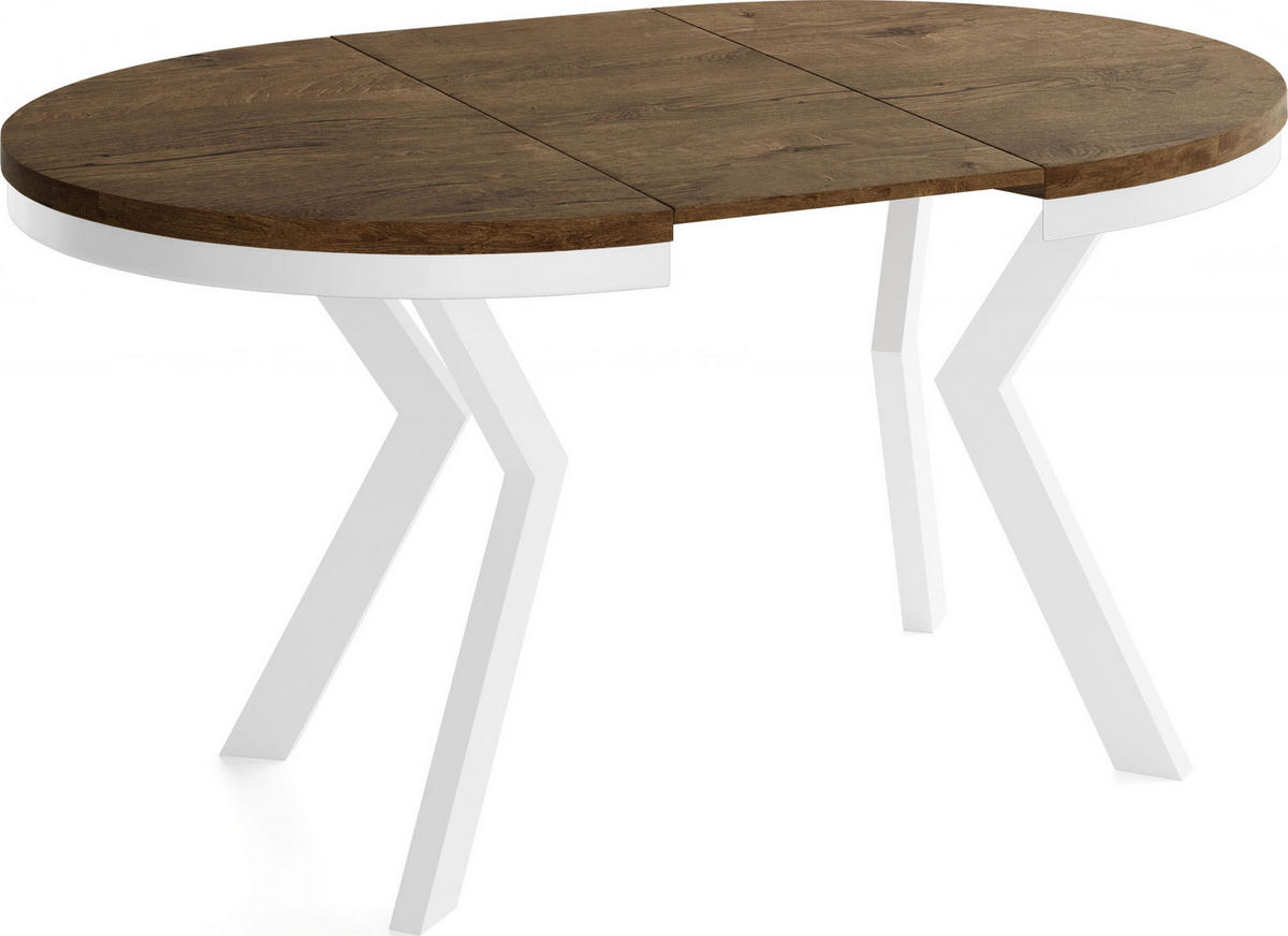 ESSTISCH Savio Weiß Neo rund ausziehbar verlängerbar, Eiche Braun Rustikal 80-130/80/77 cm - Alteiche/Weiß, Holz/Holzwerkstoff (80/80/77cm) - WFL GROUP