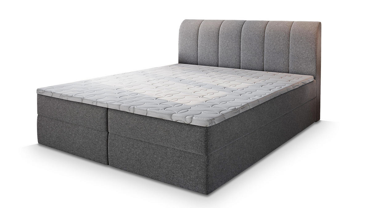 BOXBETT CEVANO 160x200 cm mit Matratze und Topper - Grau - Grau, Holz (160/200cm) - MASSENO