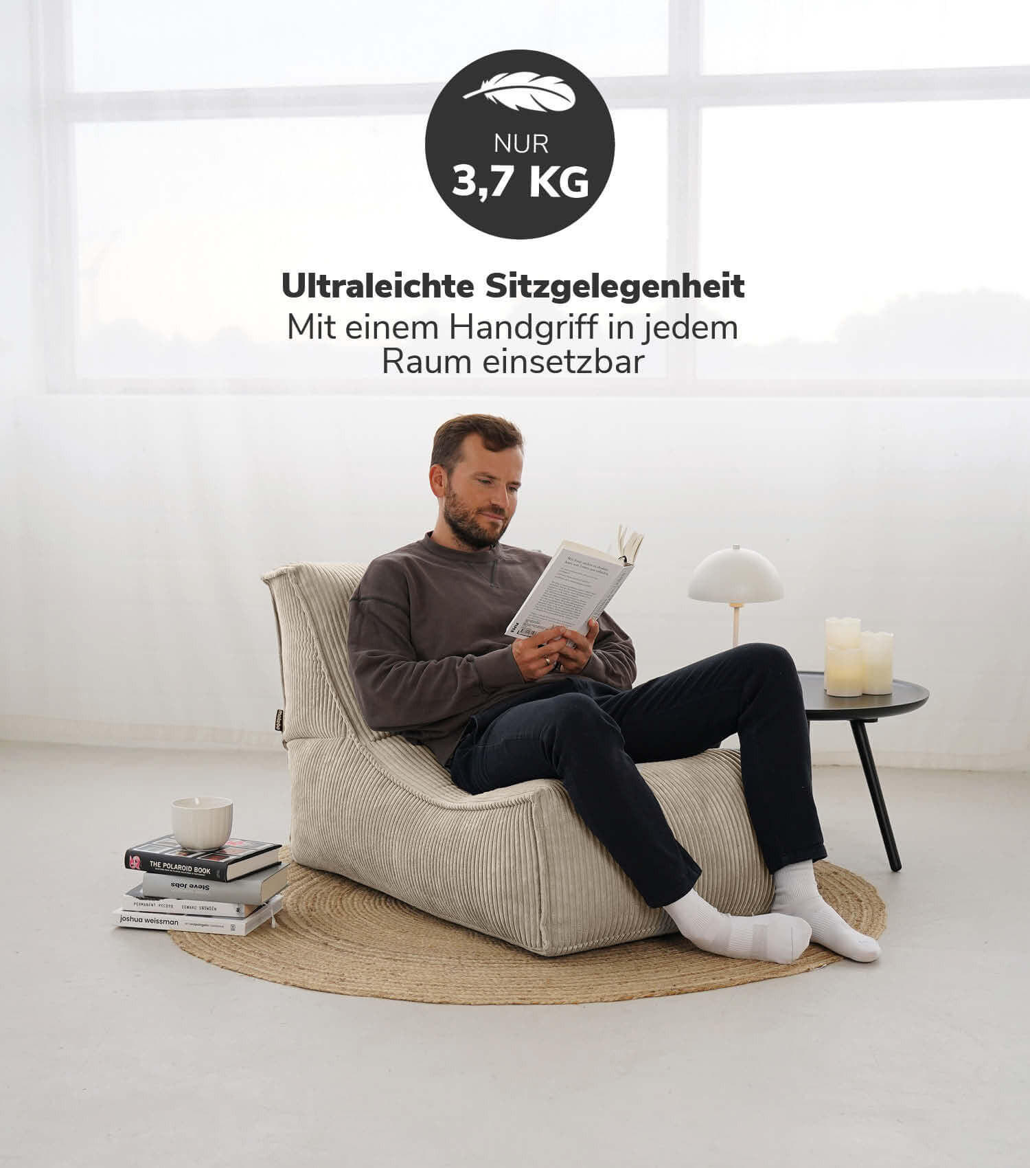 SITZSACK Cord Der Gelassene - Beige, Textil (100/65/65cm) - Mokebo