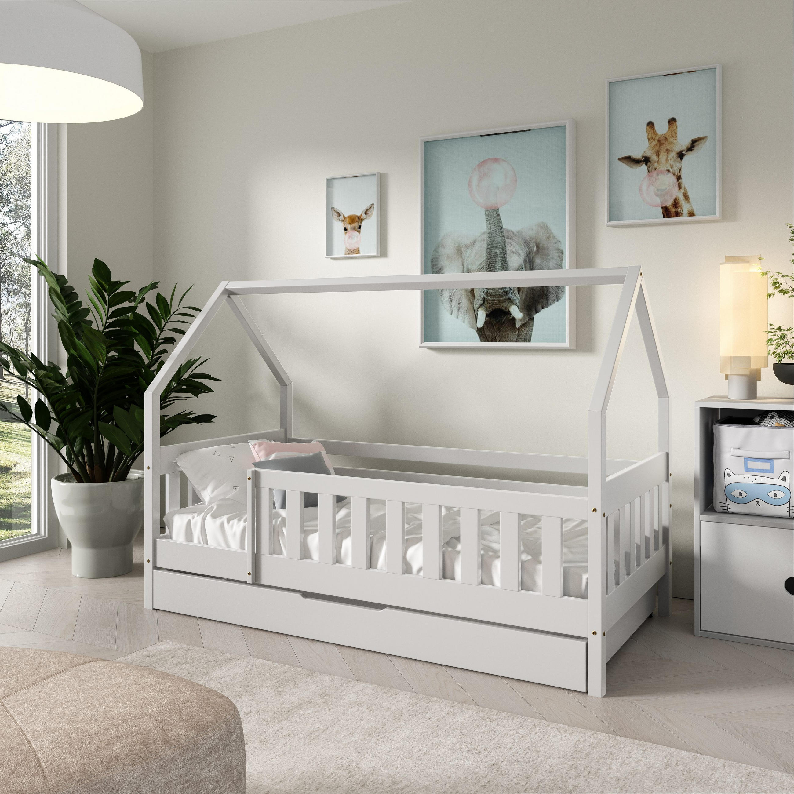 KINDERBETT BELLA mit Bettkasten 80x160 cm Weiß - Weiß, Holz (80/160cm) - MASSENO