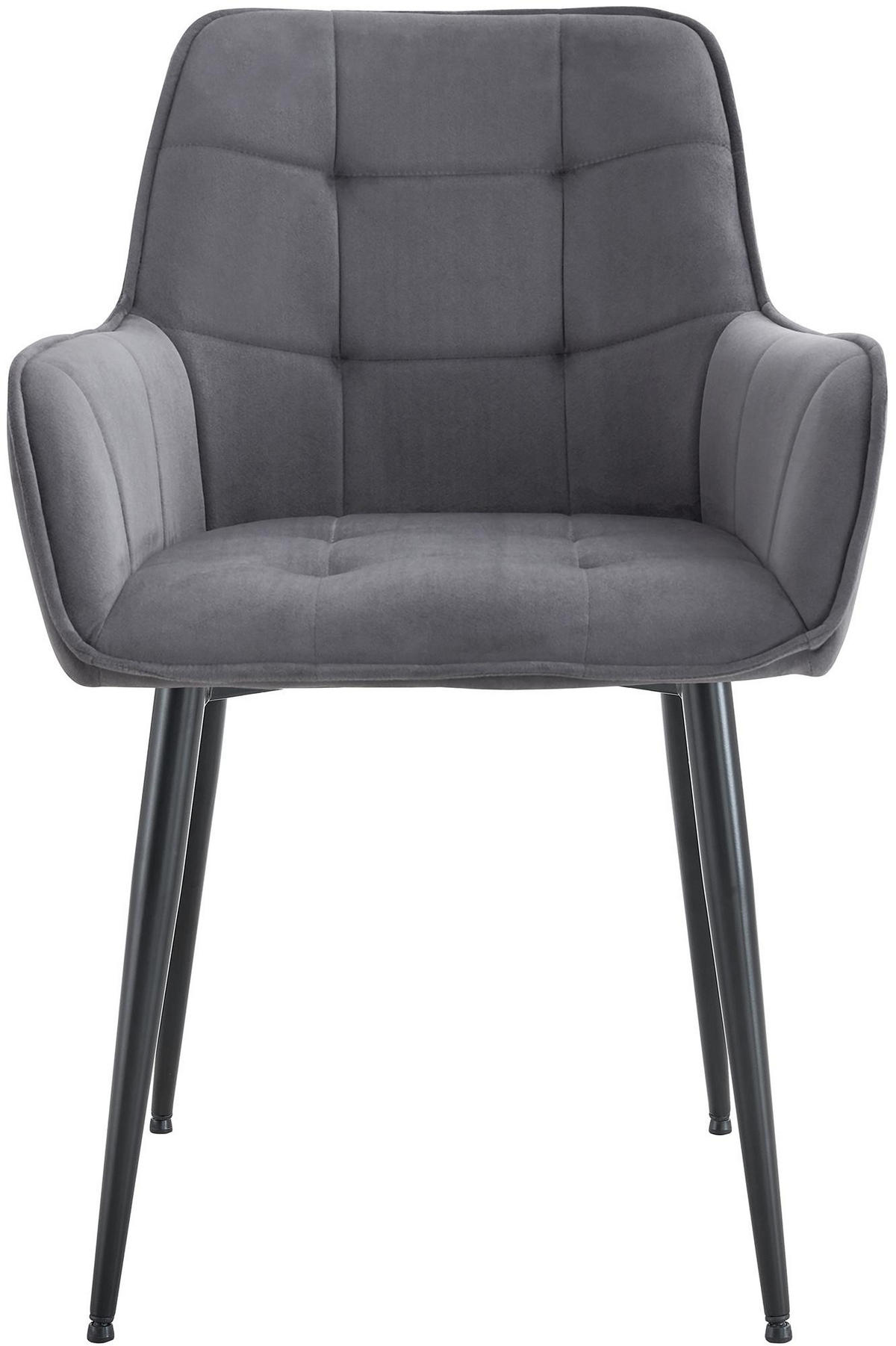 ESSZIMMERSTUHL 2er Set Samt Dunkelgrau - Dunkelgrau/Schwarz, Textil/Metall (58/86/62cm) - CLP