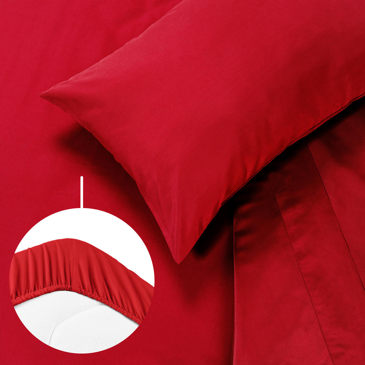 BETTLAKEN 3er Set - Spannbettlaken 180x200x30cm 2X Kissenbezug 50x80cm - Red - Rot, Textil (180/200cm)