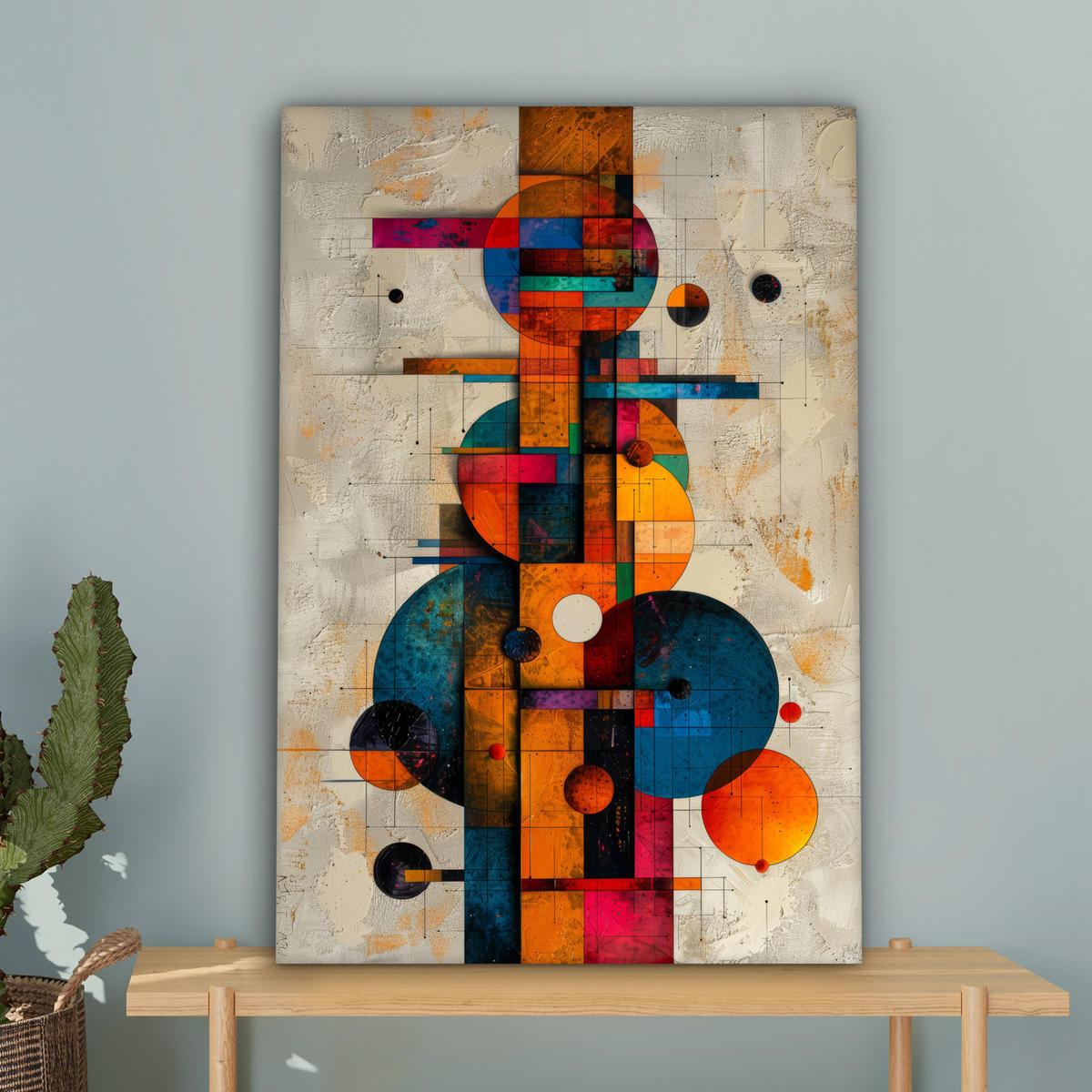 OBRAZ NA PLÁTNE Vintage - Moderné umenie - Oranžová - Geometrické tvary 60x90 cm - viacfarebná, textil (60/90cm) - MuchoWow
