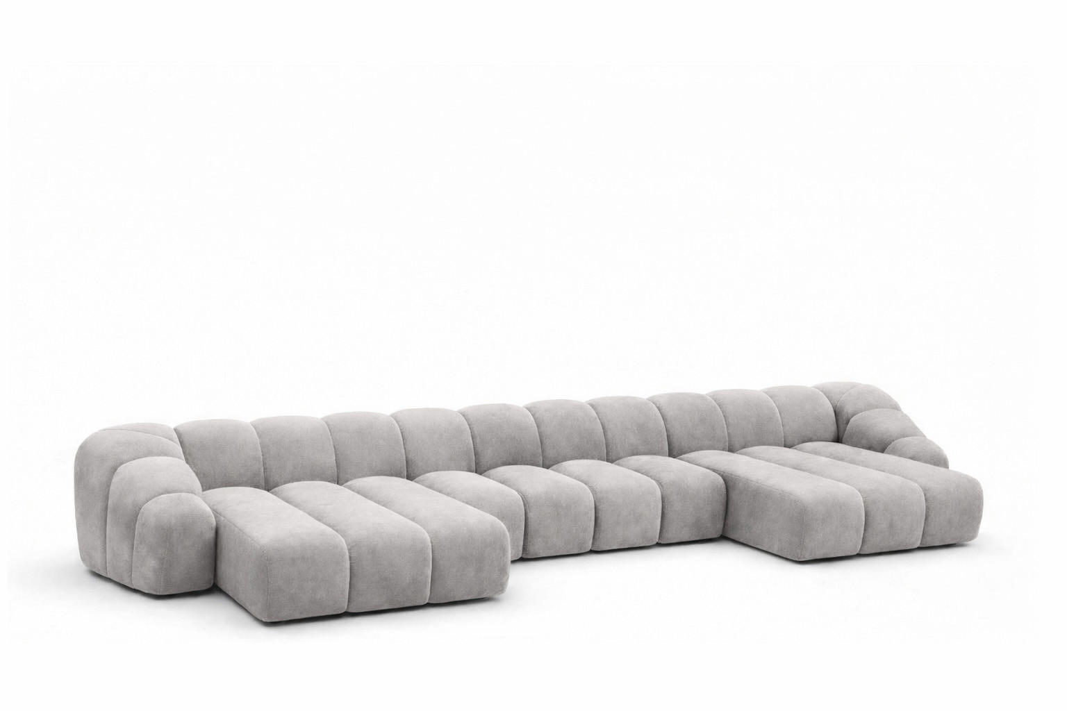 ECKSOFA Modulare U-Form, Veloursstoff Bluvel, Grau, CROISSANT U XL - Grau, Holz (448/72/190cm) - Kaiser Möbel