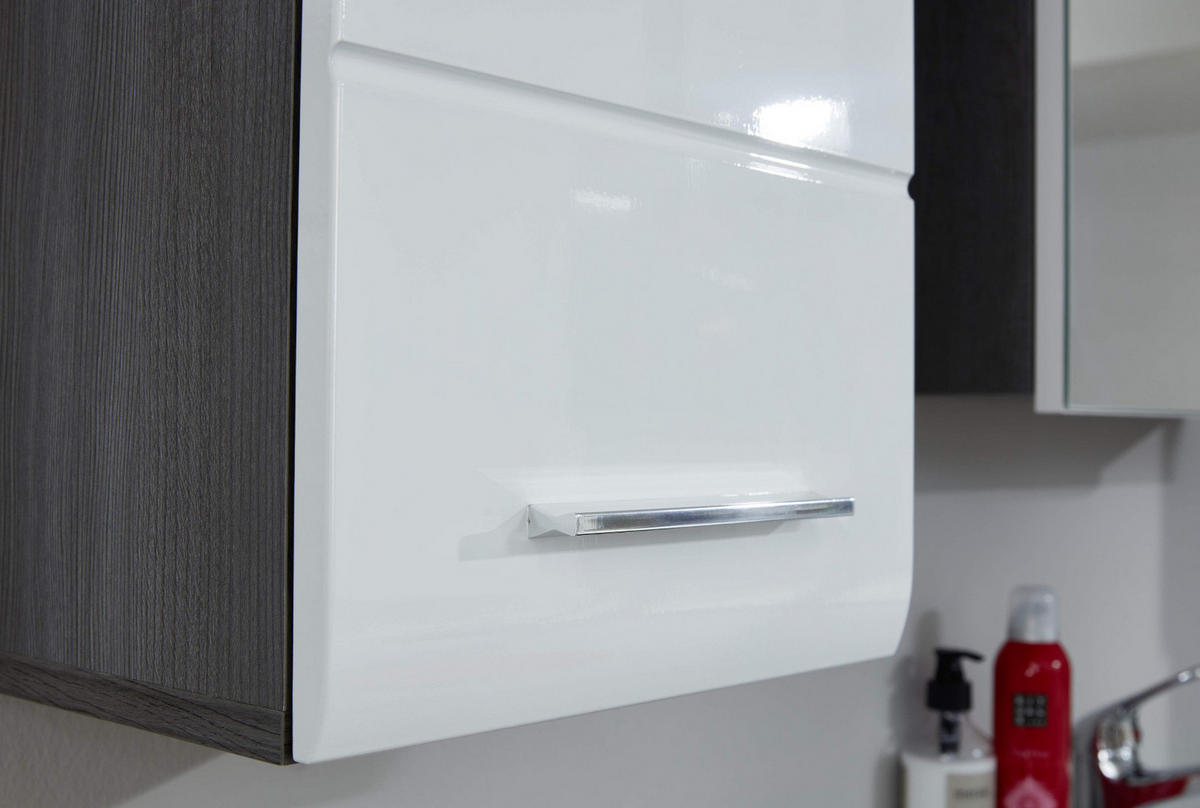 HOCHSCHRANK weiß Hochglanz, grau Rauchsilber 30 cm, Badschrank wechselbarer Türanschlag - Weiß Hochglanz/Silberfarben, Holzwerkstoff/Kunststoff (30/182/31cm) - Top.Furn