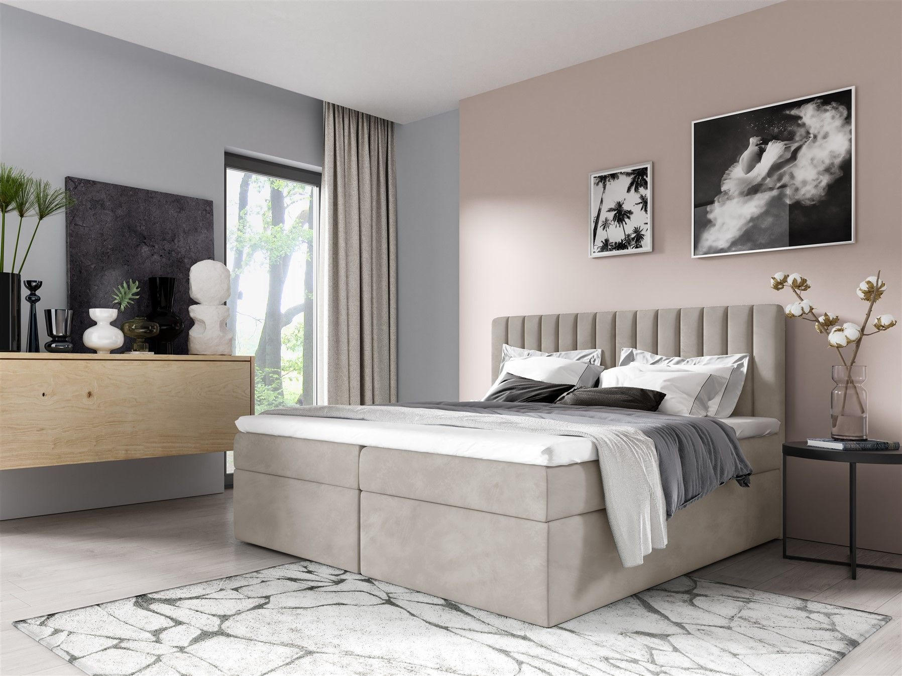 BOXBETT Linnea - Beige, Holzwerkstoff/Textil (200/200cm) - Fun Möbel