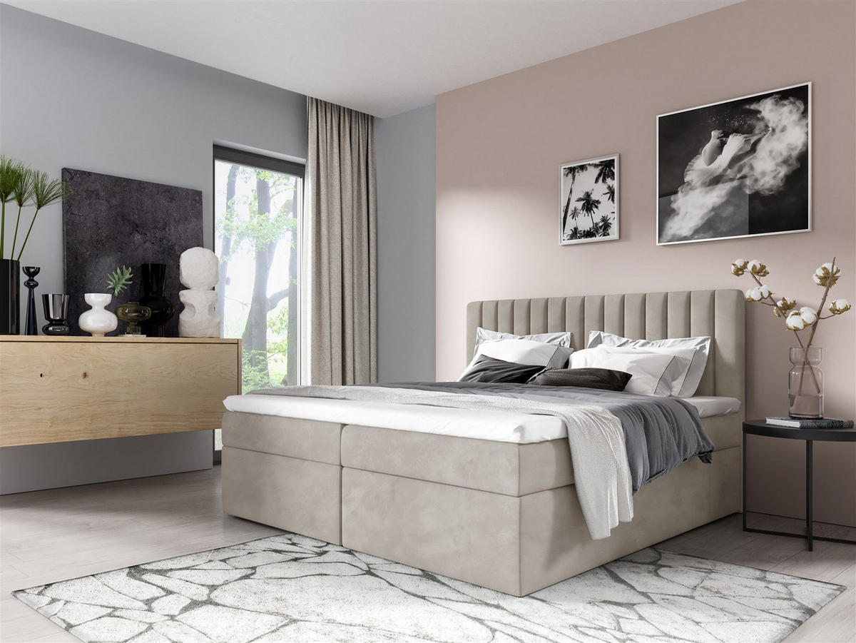 BOXBETT Linnea - Beige, Holzwerkstoff/Textil (200/220cm) - Fun Möbel