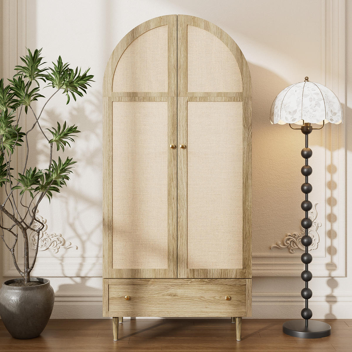 KLEIDERSCHRANK Holz Leinen Schubladen großer Stauraum modern - Eichefarben, Holzwerkstoff (50/175/79cm) - FLIEKS