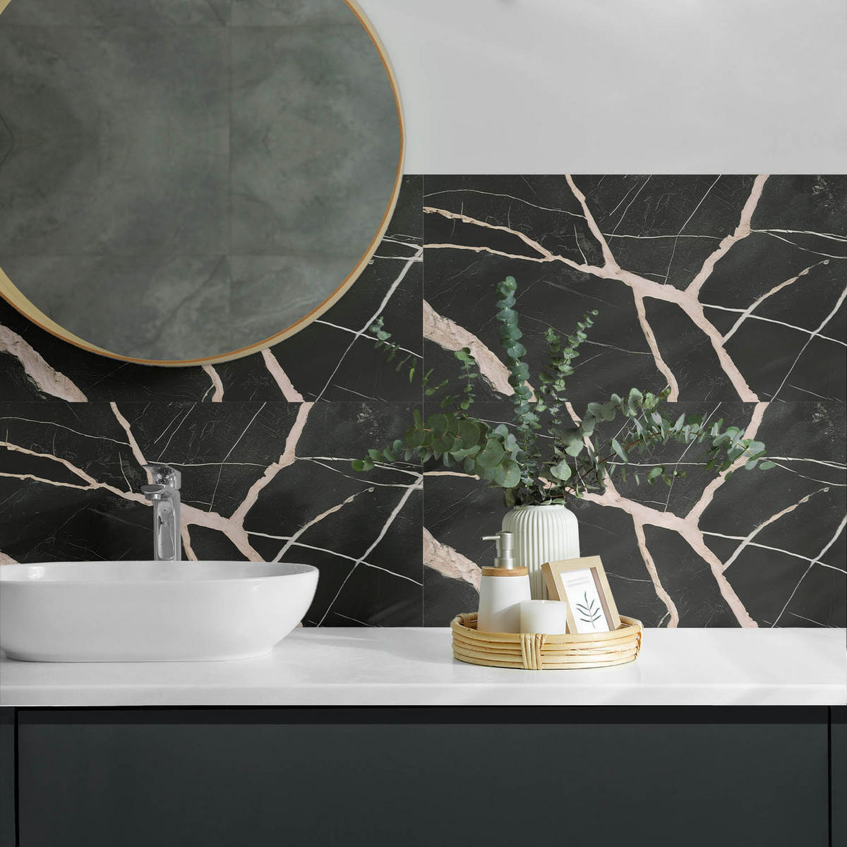 WANDPANEEL 6x 60x30 cm selbstklebend Quenira - Schwarz Hochglanz, Kunststoff (30/1.6/60cm) - Wallfluent