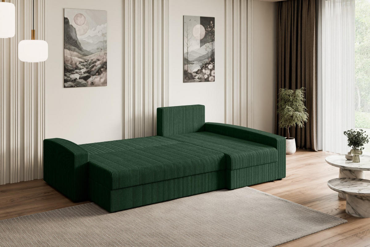 ECKSOFA mit Schlaffunktion und Bettkasten ALESIA-L 231x140x90 cm Grün Cord - Silberfarben/Grün, Holzwerkstoff/Kunststoff (231/140cm) - ALTDECOR
