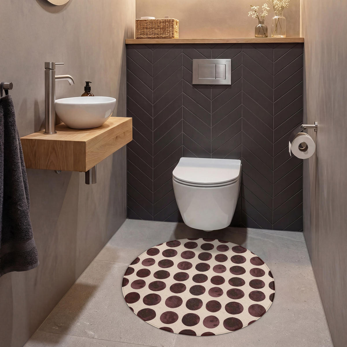WC PŘEDLOŽKA Puntíky - Vzor - Hnědý 70x70 cm - bordeaux, textil/plast (70/1cm) - OnlyWow