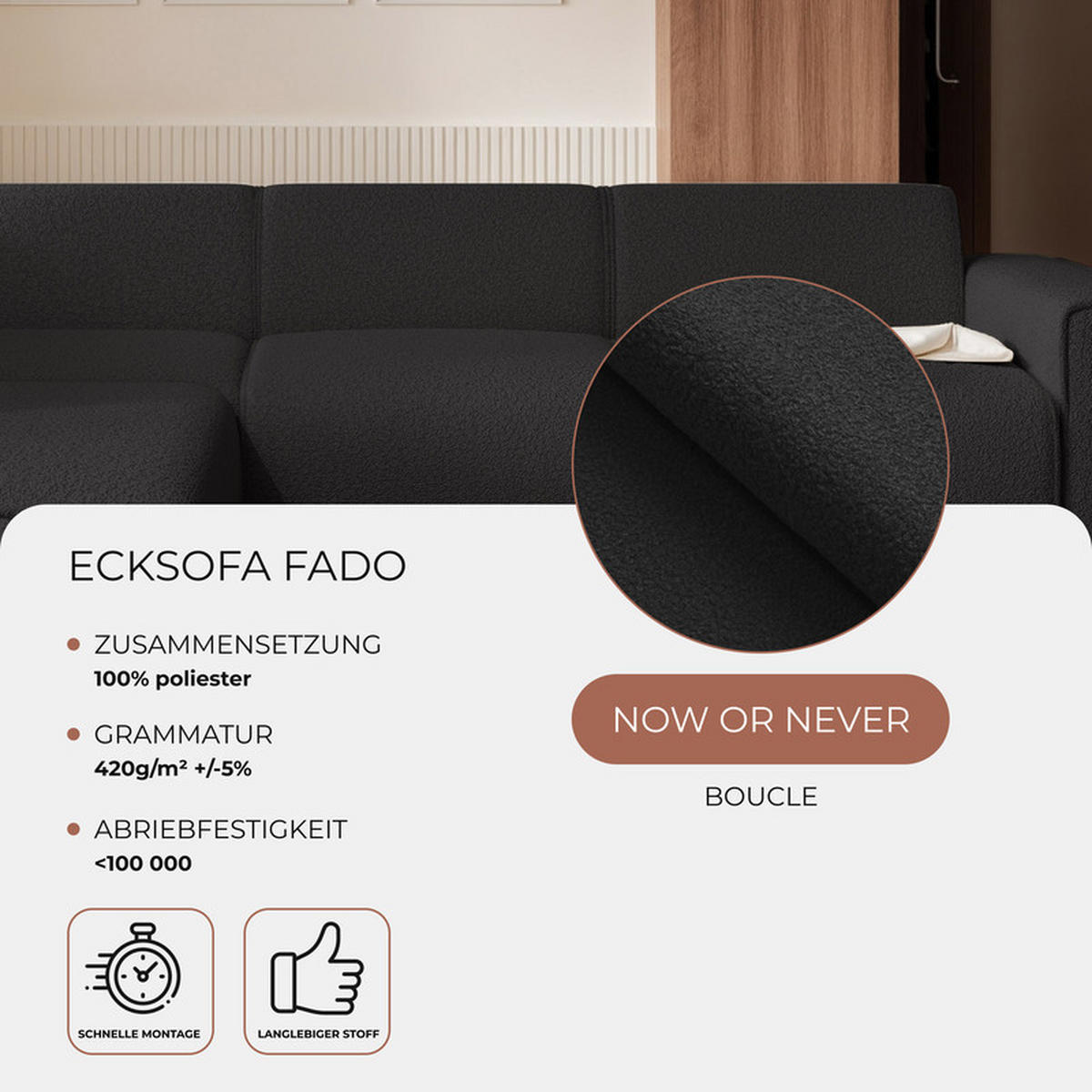 ECKSOFA ZAVO Feiner Mischstoff in Anthrazit - Anthrazit, Holzwerkstoff/Kunststoff (310/218cm) - Idohome