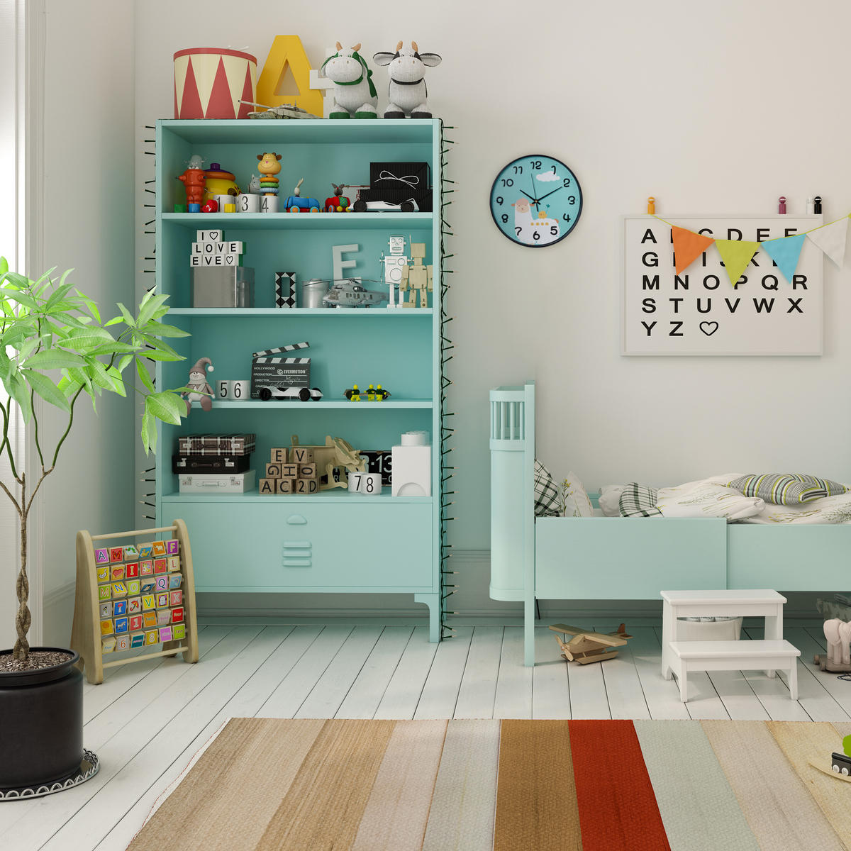 LAMA-WANDUHR - Türkis, Glas/Kunststoff (29.5/29.5/4.5cm) - Relaxdays