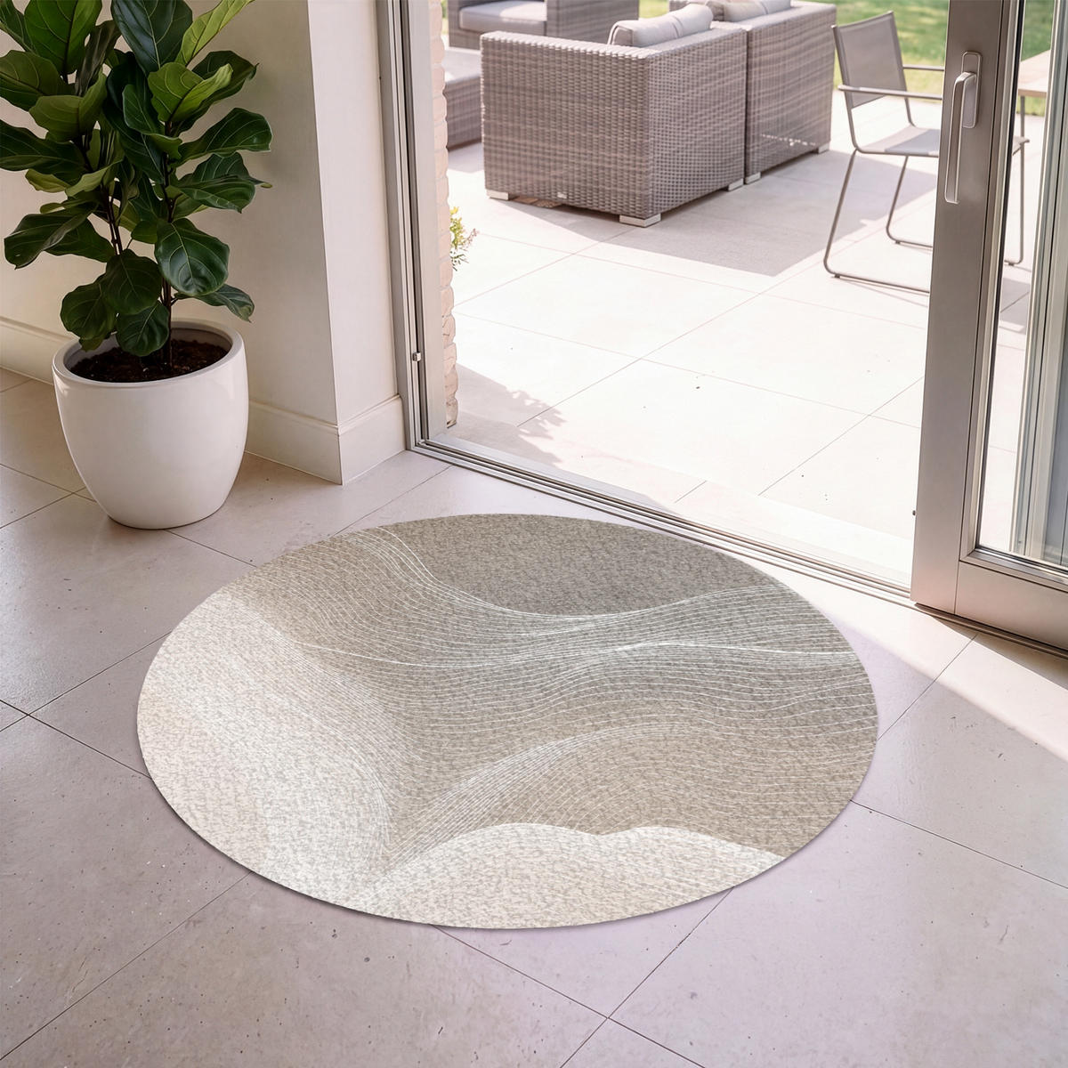 FUSSMATTE Wellenlinien - Luftströme - Harmonisch Schmutzfänger 120x120 cm - Beige, Kunststoff (120/120cm) - MuchoWow