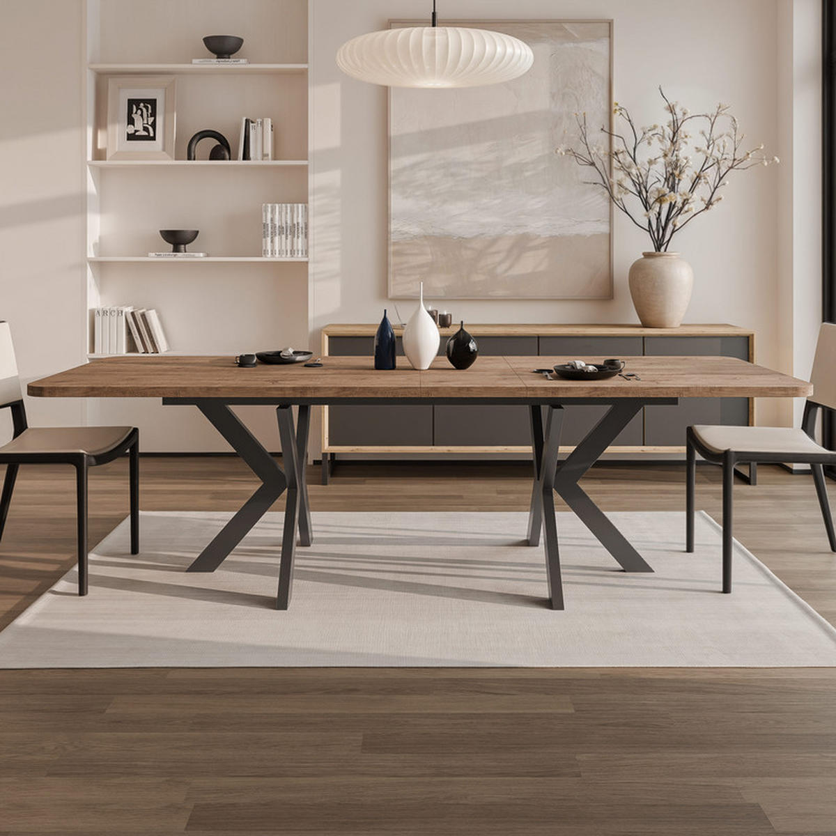 AUSZIEHTISCH DANTON 200/100/76 cm, Schwarz / Lefkas-Eiche - Schwarz/Eiche San Remo, Holzwerkstoff/Metall (100/200/76cm) - Idohome