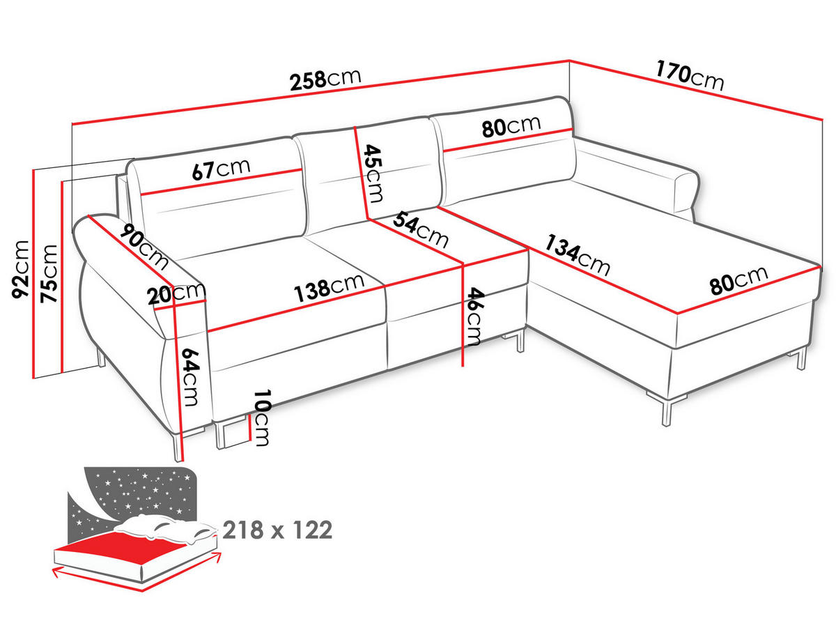 ECKSOFA Berne - Creme/Schwarz, Holz/Kunststoff (258/170cm) - MIRJAN24