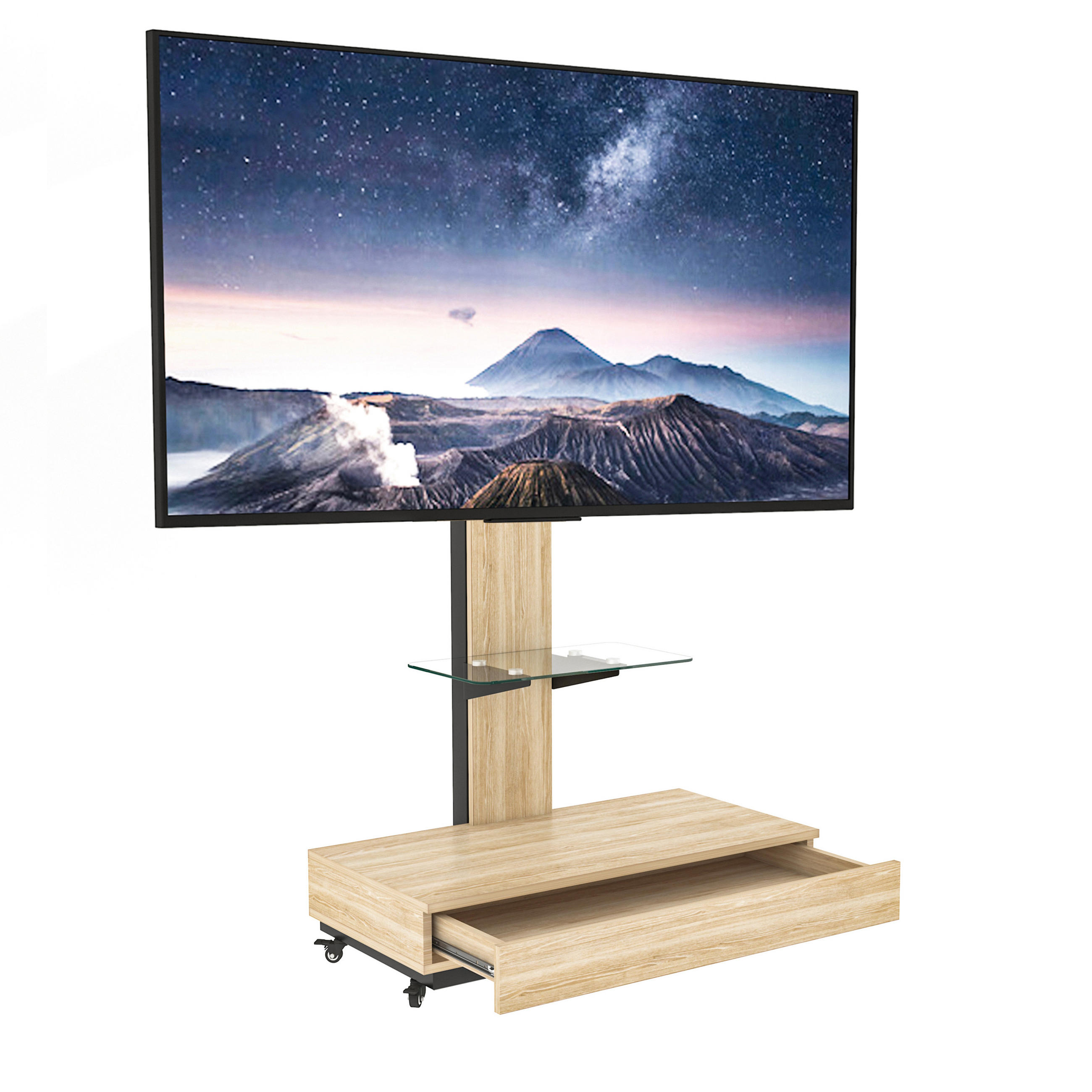 LOWBOARD in Naturfarben TV-Schrank mit Schubladen für Fernseher von 32 bis 75 Zoll, B80/T40/H125-174.3cm - Naturfarben, Glas/Holzwerkstoff (80/174.3/40cm) - STILVORA