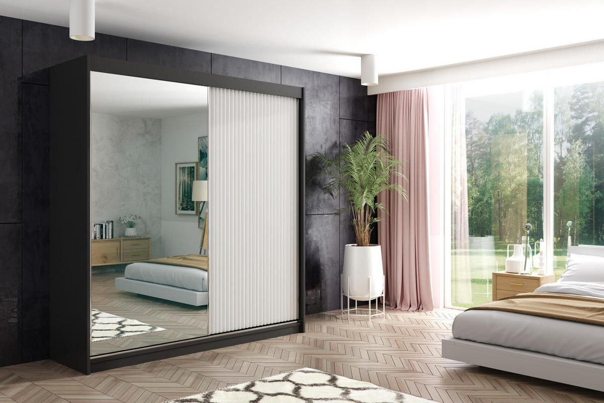 KLEIDERSCHRANK RYFLO - 200 - Schwarz|Weiß - Schwarz/Weiß, Holzwerkstoff (200/215/61cm) - ALTDECOR