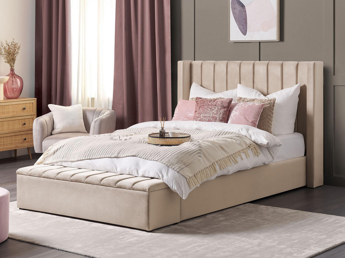 POLSTERBETT 160/200cm Beige Noyers - Beige, Textil (160/200cm) - Beliani