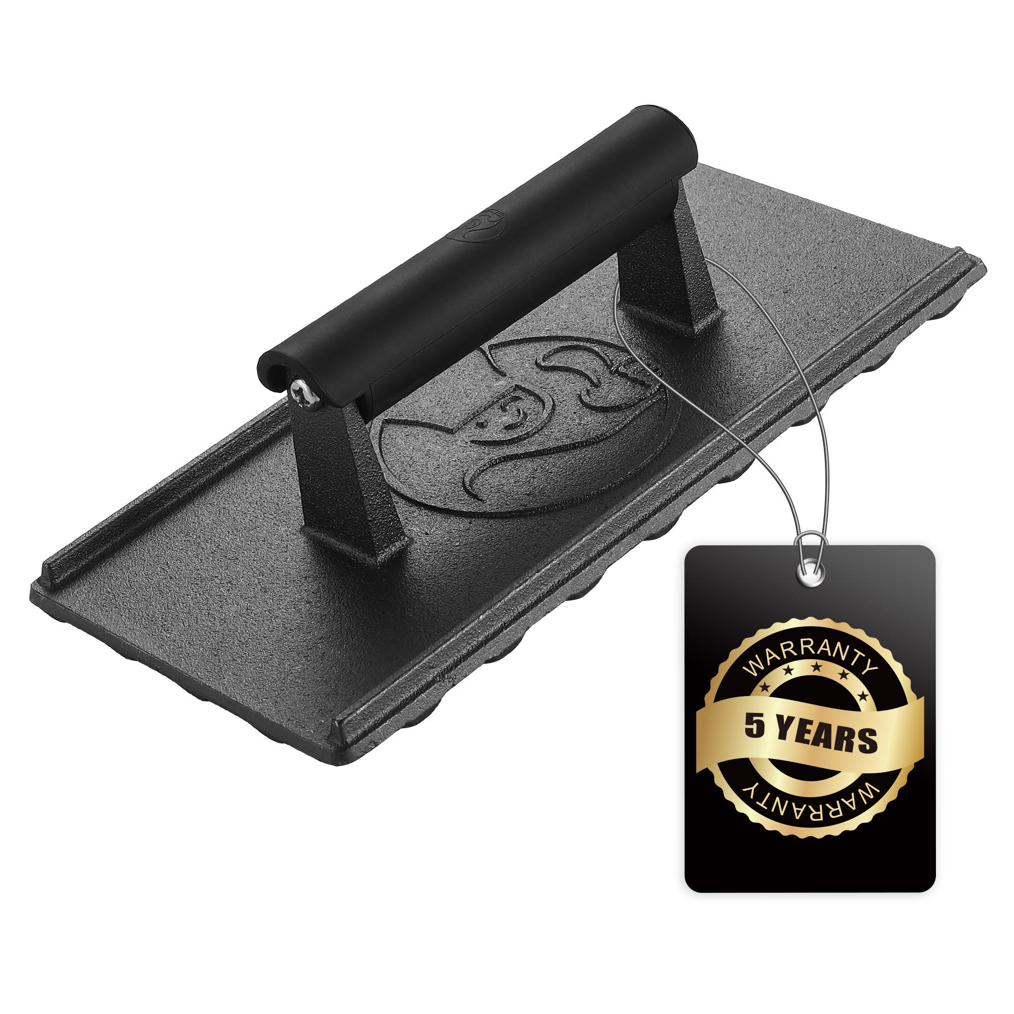 GRILLPRESSE,GRILLPRESSE, Schwarz, 3lb Gusseisen, Smash-Burger-Presse mit Hitzeschutzgriff - Schwarz, Metall (24/6.5/12cm) - Gourmet Easy