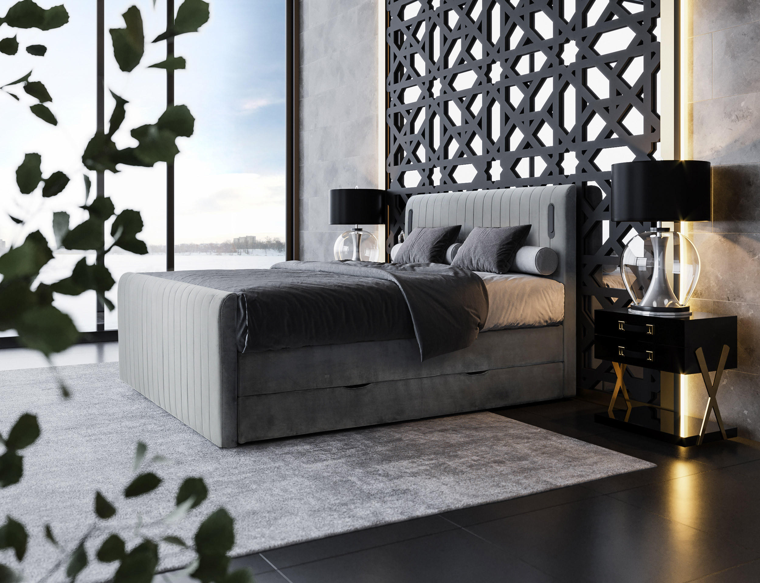 Thumbnail - wonello Boxspringbett, Hellgrau, Textil, H3, Höhe ca. 20 cm, 180x200 cm, Schlafzimmer, Betten, Boxspringbetten