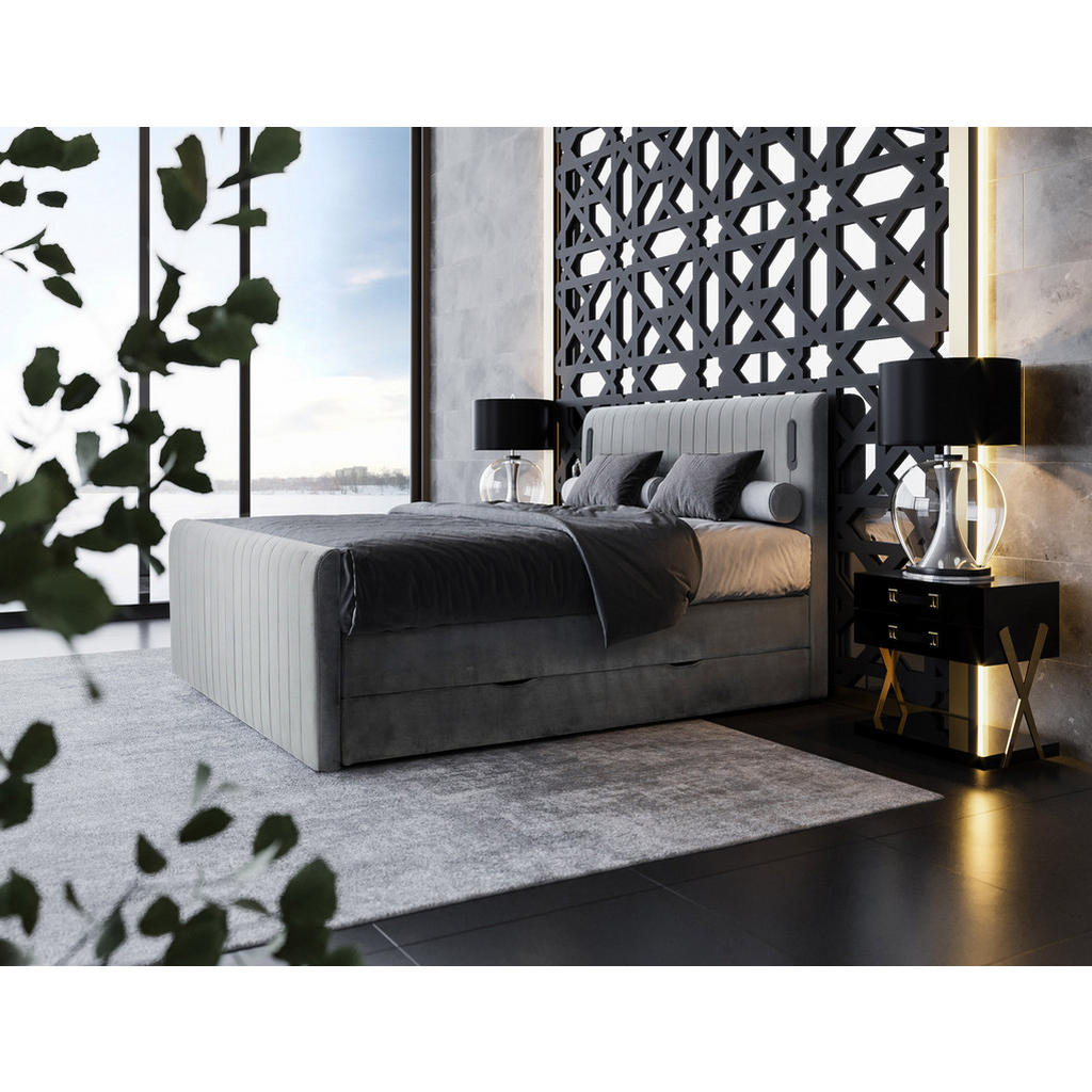 Thumbnail - wonello Boxspringbett, Hellgrau, Textil, H3, Höhe ca. 20 cm, 200x200 cm, Schlafzimmer, Betten, Boxspringbetten