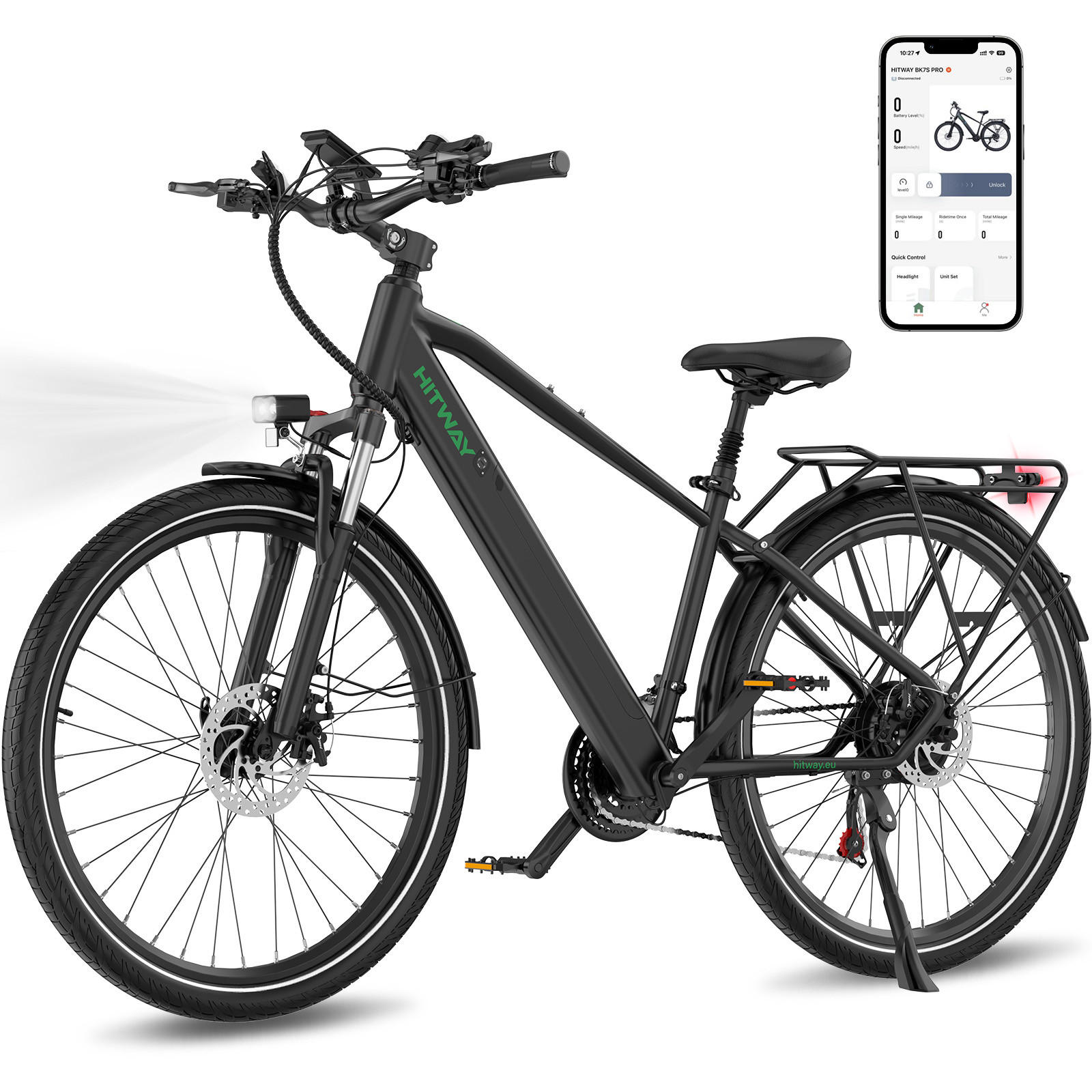 E-BIKE BK7S PRO 27,5 Zoll , ideal für Körpergrößen von 170 bis 195 cm - Schwarz, Metall (84cm) - HITWAY