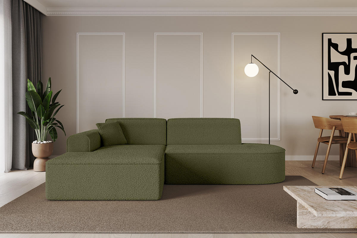 ECKSOFA Ottomane Links IREA-L1-v3 - 232x165x77 cm Grün - Platinfarben, Holzwerkstoff/Textil (232/165cm) - ALTDECOR