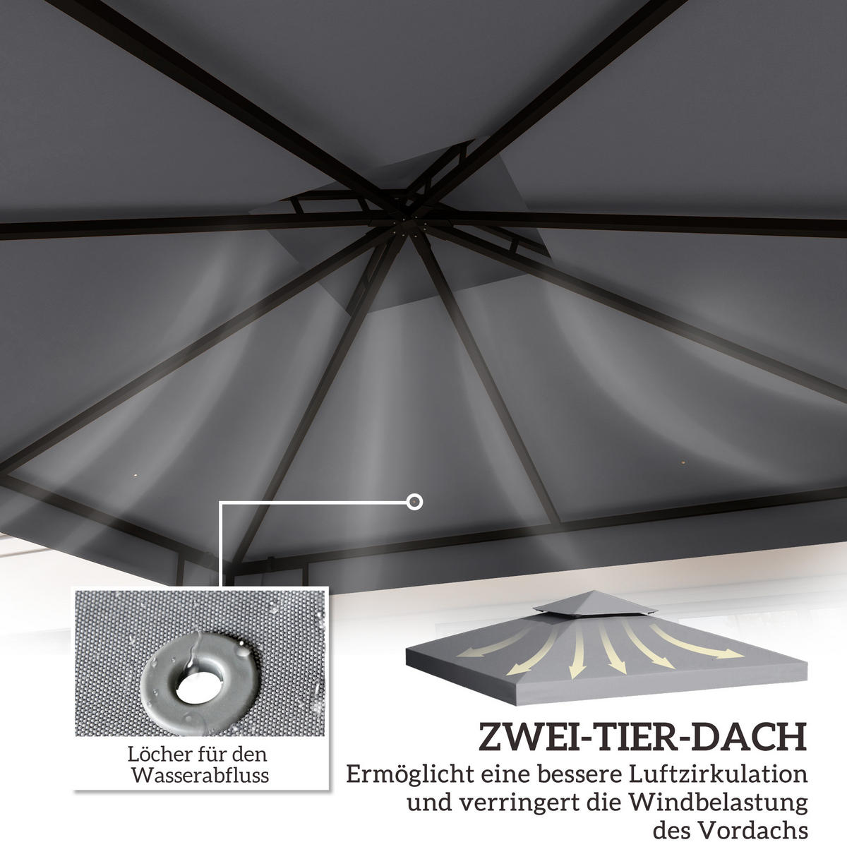 ERSATZDACH für Pavillon 3 x 3 m Pavillondach mit Doppeldach Ablauflöcher - Hellgrau, Textil (300/18/300cm) - Outsunny