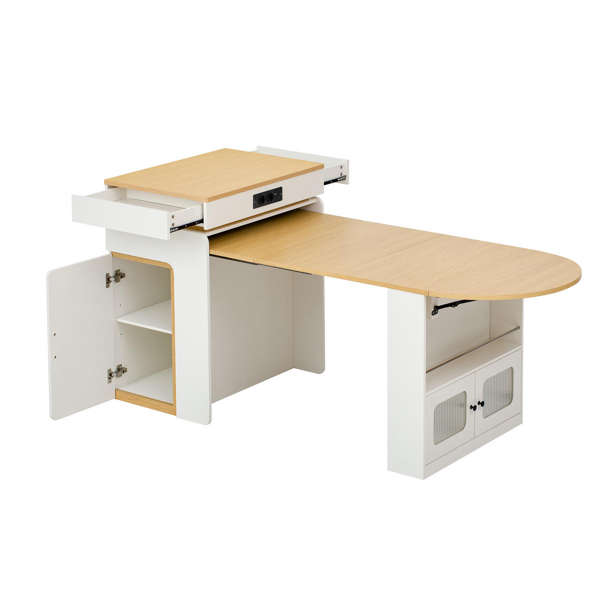 KÜCHENINSEL ausziehbar 55-194/80/95,5 cm mit LED DE-39581 Weiß - Weiß, Holzwerkstoff (80/95.5/55cm) - ComfortXL