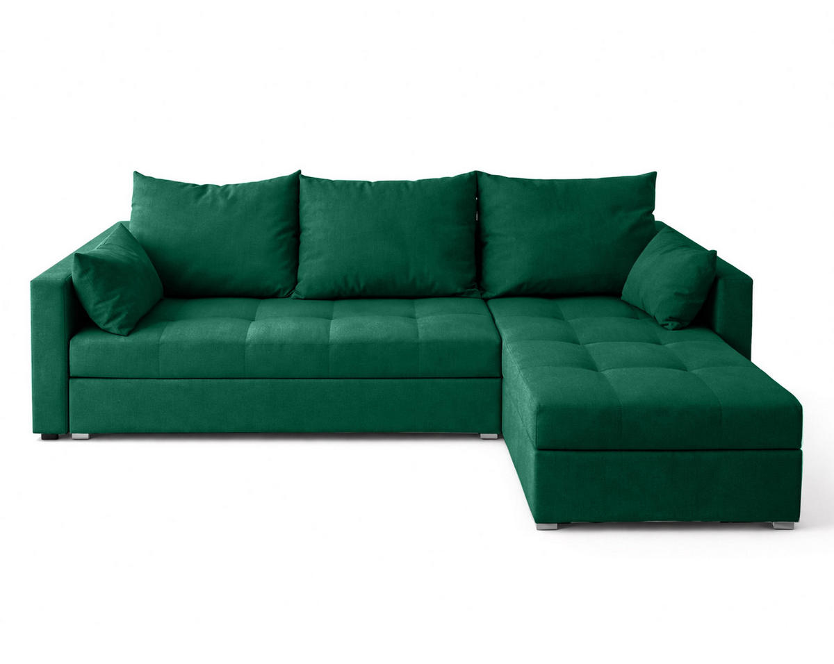 ECKSOFA Universelle L Form Elif Grün 220/140/85 cm stilvolle mit Schlaffunktion - Silberfarben/Grün, Kunststoff/Textil (220/140cm) - AX Living