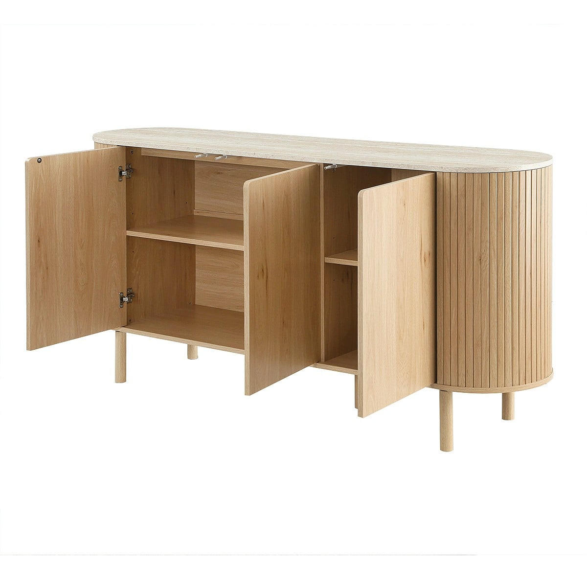 SIDEBOARD 3 Türen mit Travertin-Dekorplatte B160 cm - HELIOS - Eschefarben, Holzwerkstoff (40/80/48cm) - Calicosy
