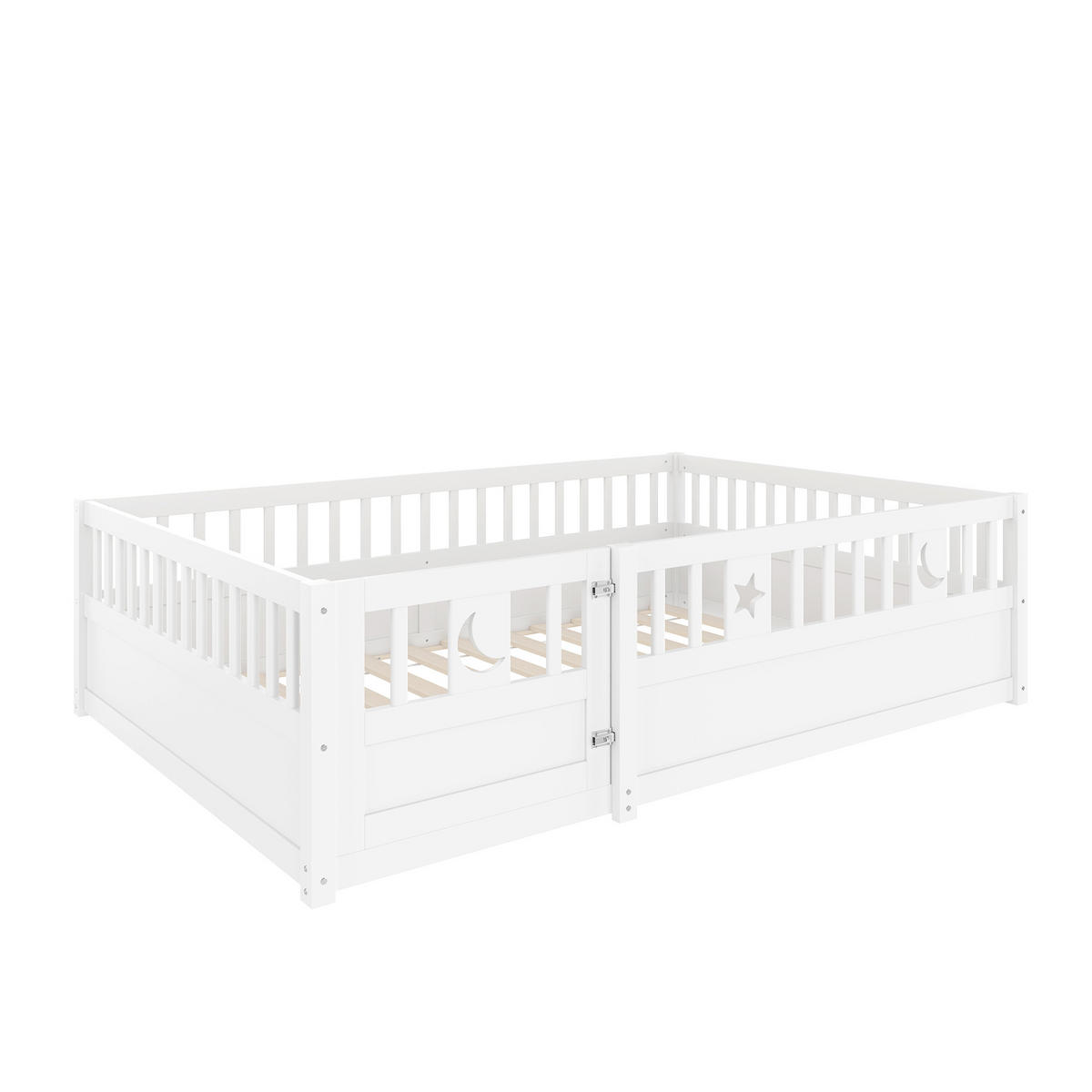 KINDERBETT 140/190 cm Weiß mit Gitter und Stern- und Monddekoration - Weiß, Holz (140/190cm) - OKWISH