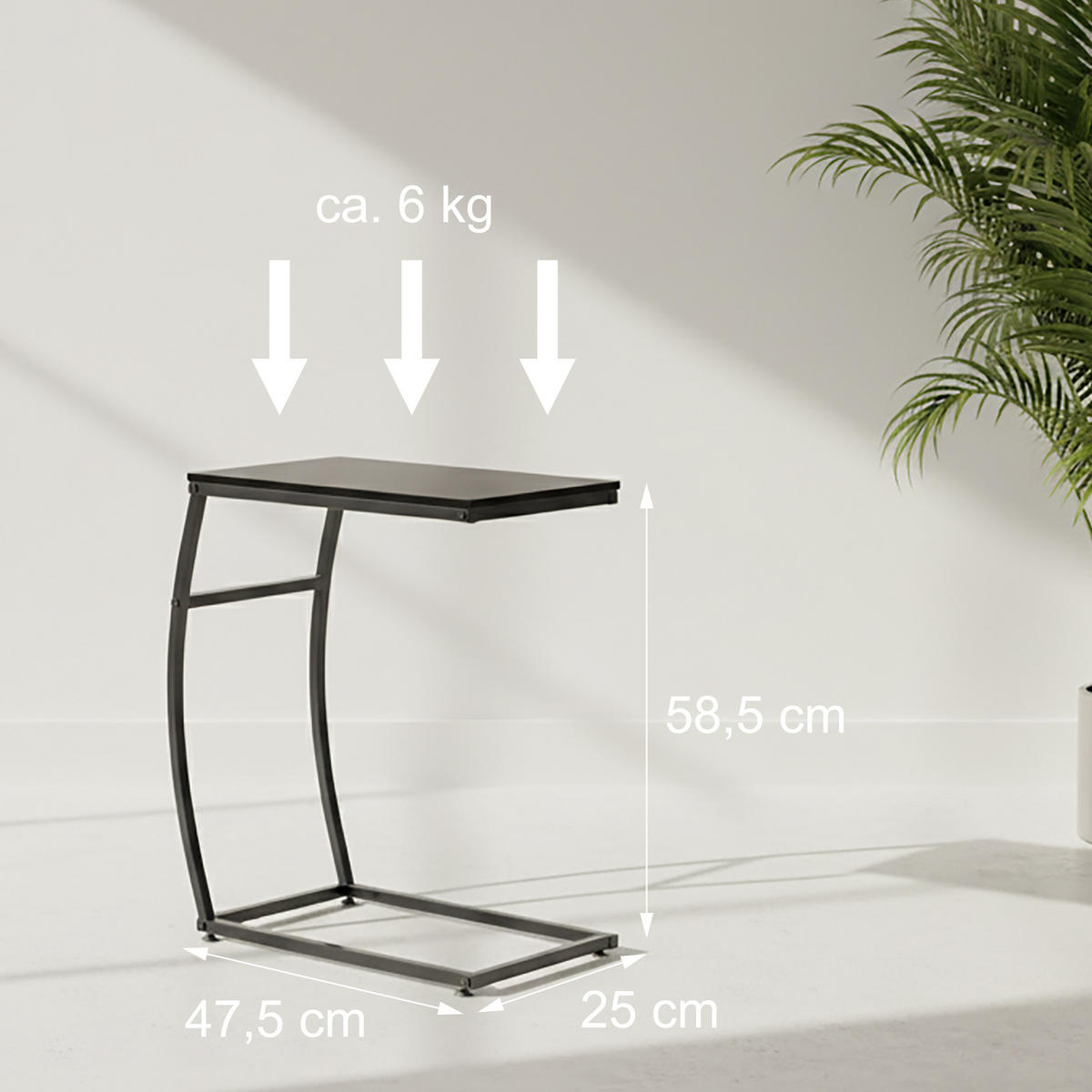 BEISTELLTISCH - Schwarz, Holzwerkstoff/Metall (25/47.5/58.5cm) - Relaxdays