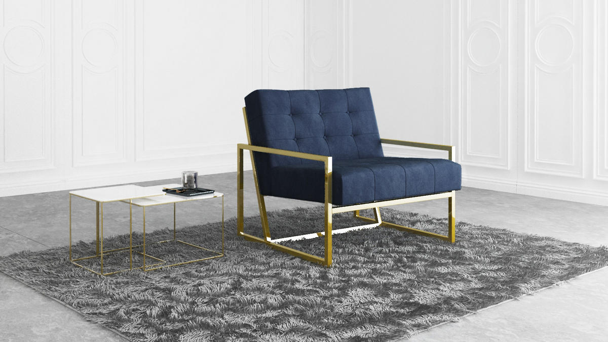 LOUNGESESSEL Duban Blau Samtstoff - Goldfarben/Dunkelblau, Holz/Textil (84/81/89cm) - S-Style Möbel