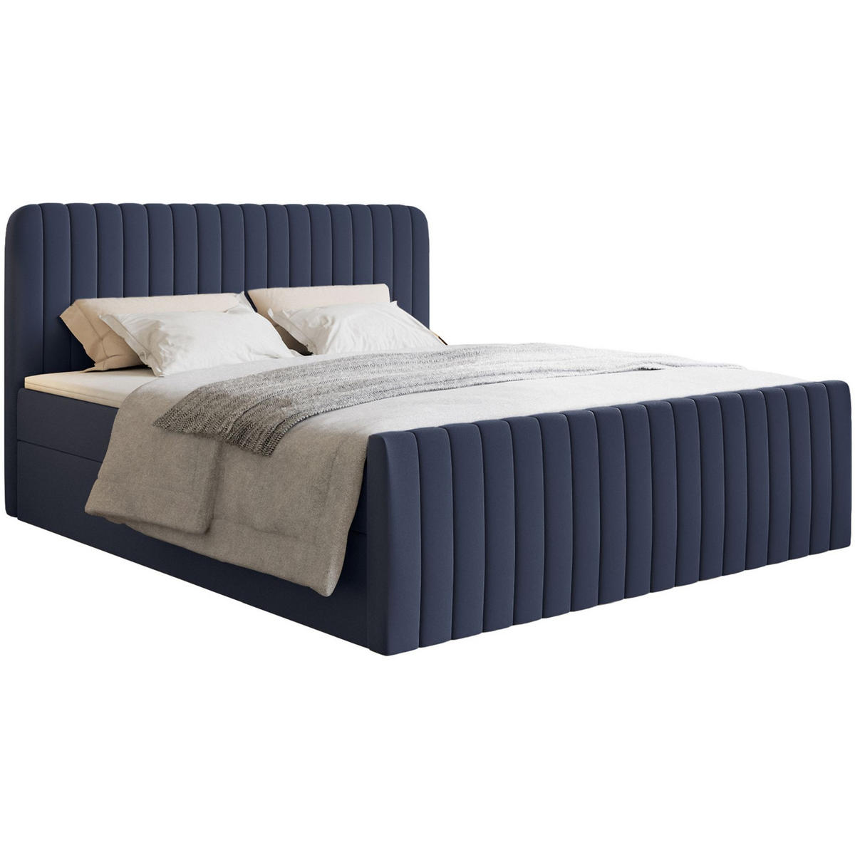 BOXBETT Saliano mit Topper und Chenille-Bezug Marineblau, 140x200 cm - Dunkelblau, Kunststoff/Textil (140/200cm) - Selsey
