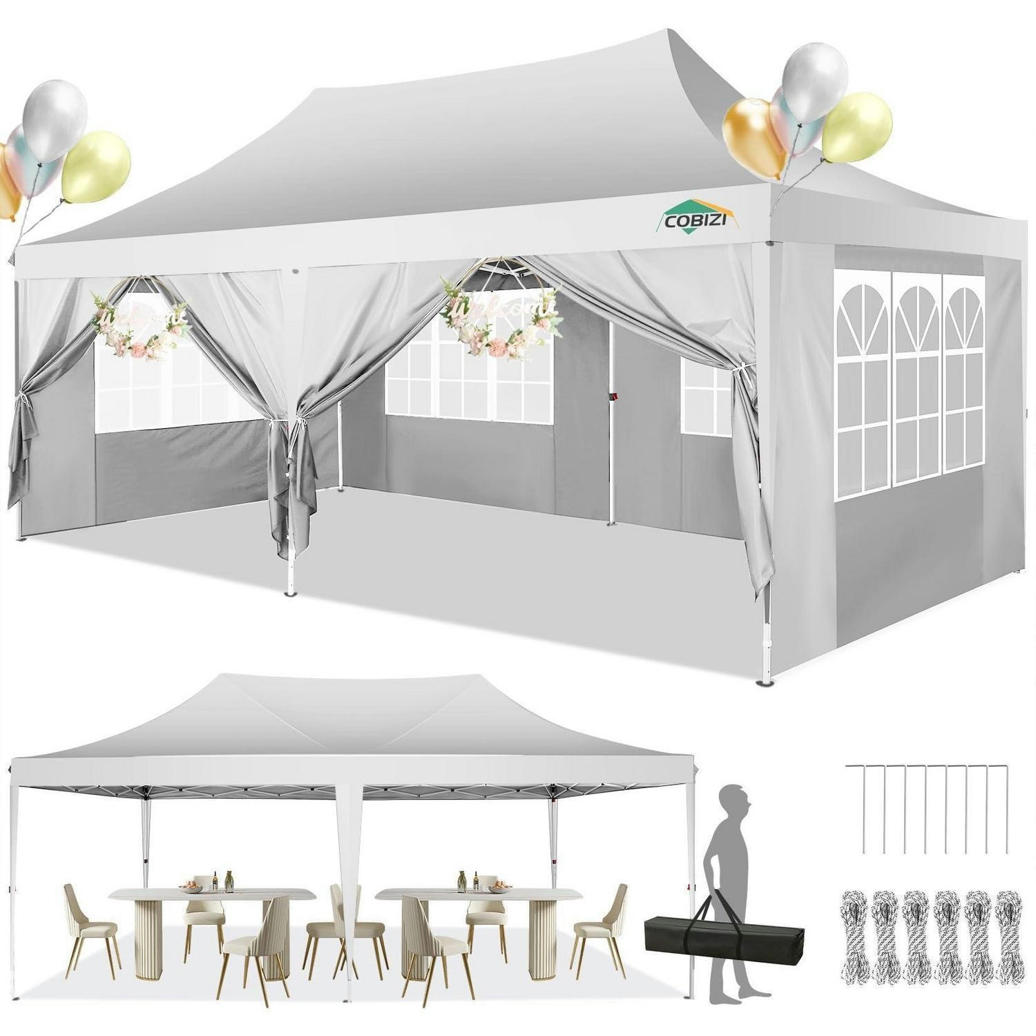 FALTPAVILLON 3 x 6 m Weiß Wasserdicht mit 6 Seitenteilen - Weiß, Textil (300/206/600cm)