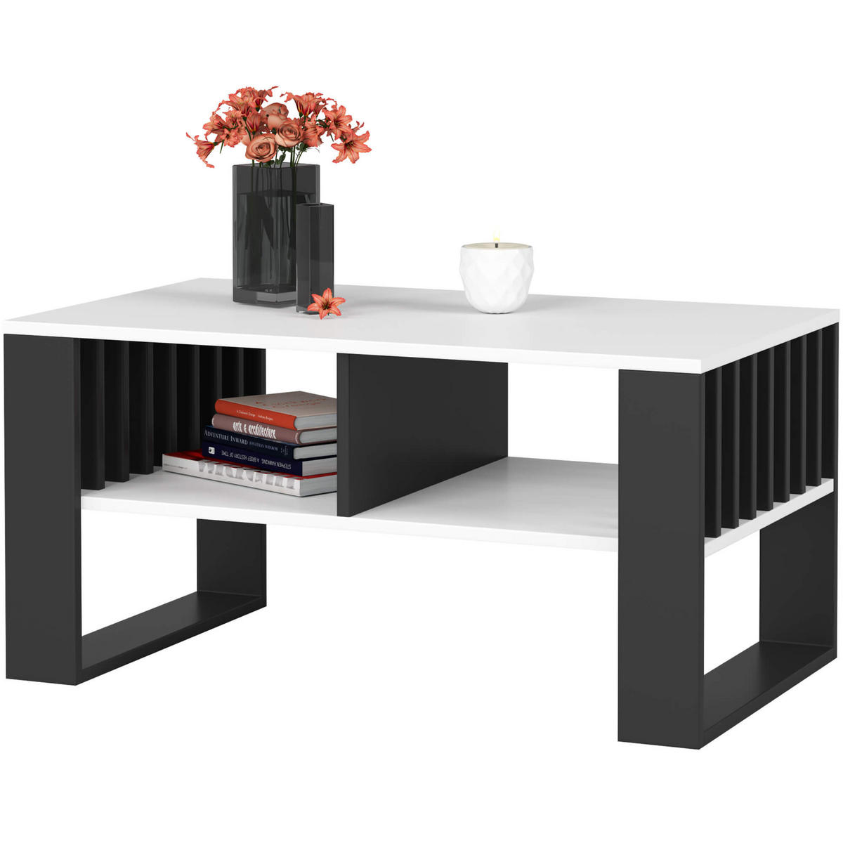 COUCHTISCH Weiß, Schwarz 45/92/53 - Schwarz/Weiß, Holzwerkstoff (53/92/45cm) - RAUMHIRSCH FURNITURE