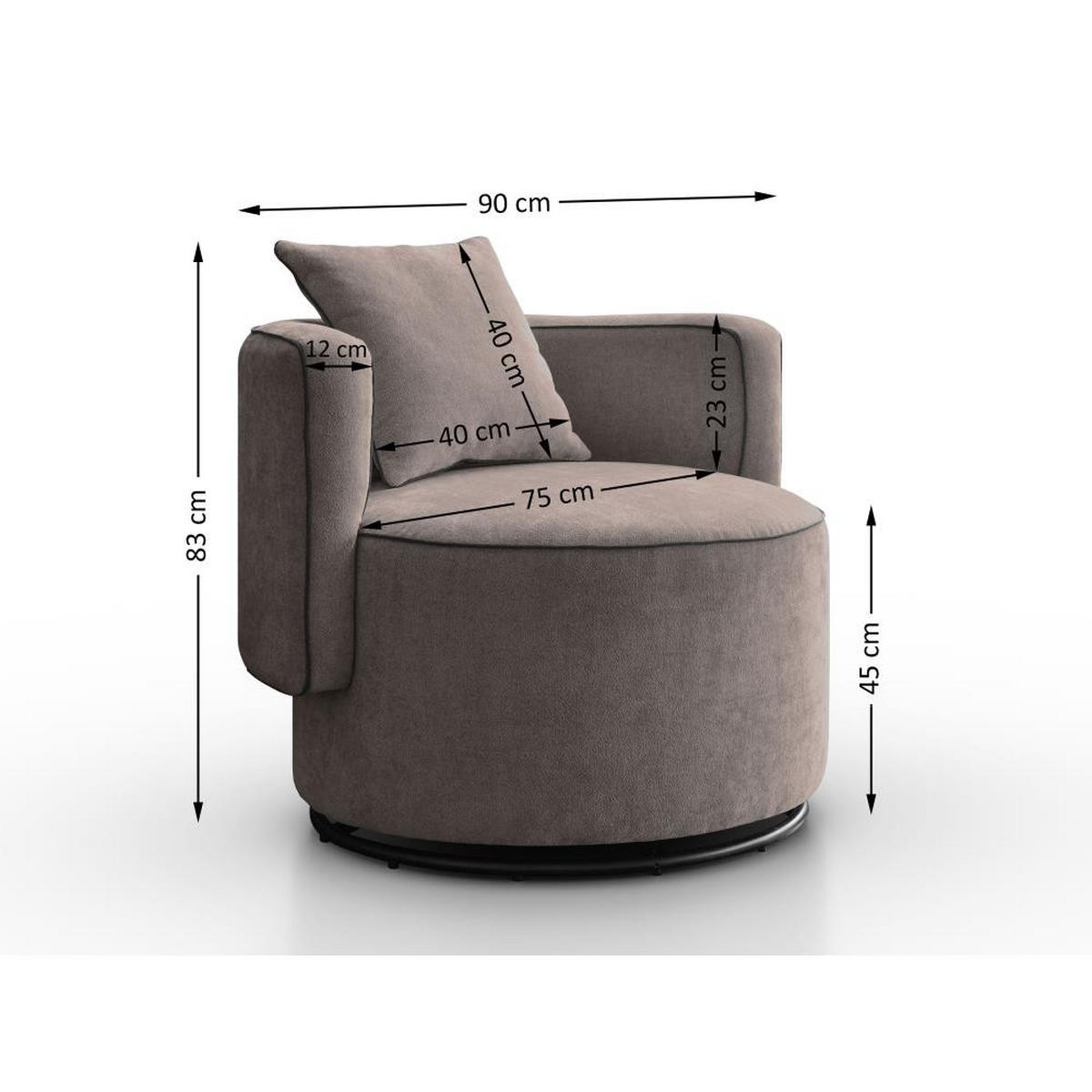 DREHSESSEL Dolce braun velour - Schwarz/Braun, Textil (90/83/90cm) - Beautysofa