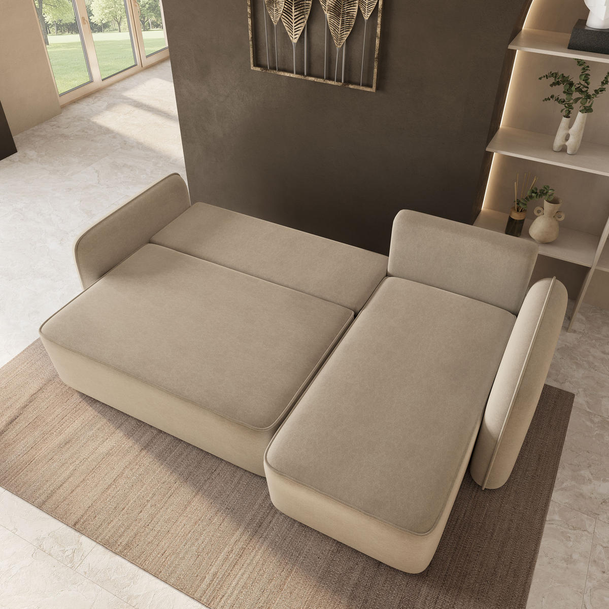 ECKSOFA DOLVER CL Beige Samtstoff mit Schlaffunktion - Beige, Holzwerkstoff/Textil (238/156cm) - MASSENO