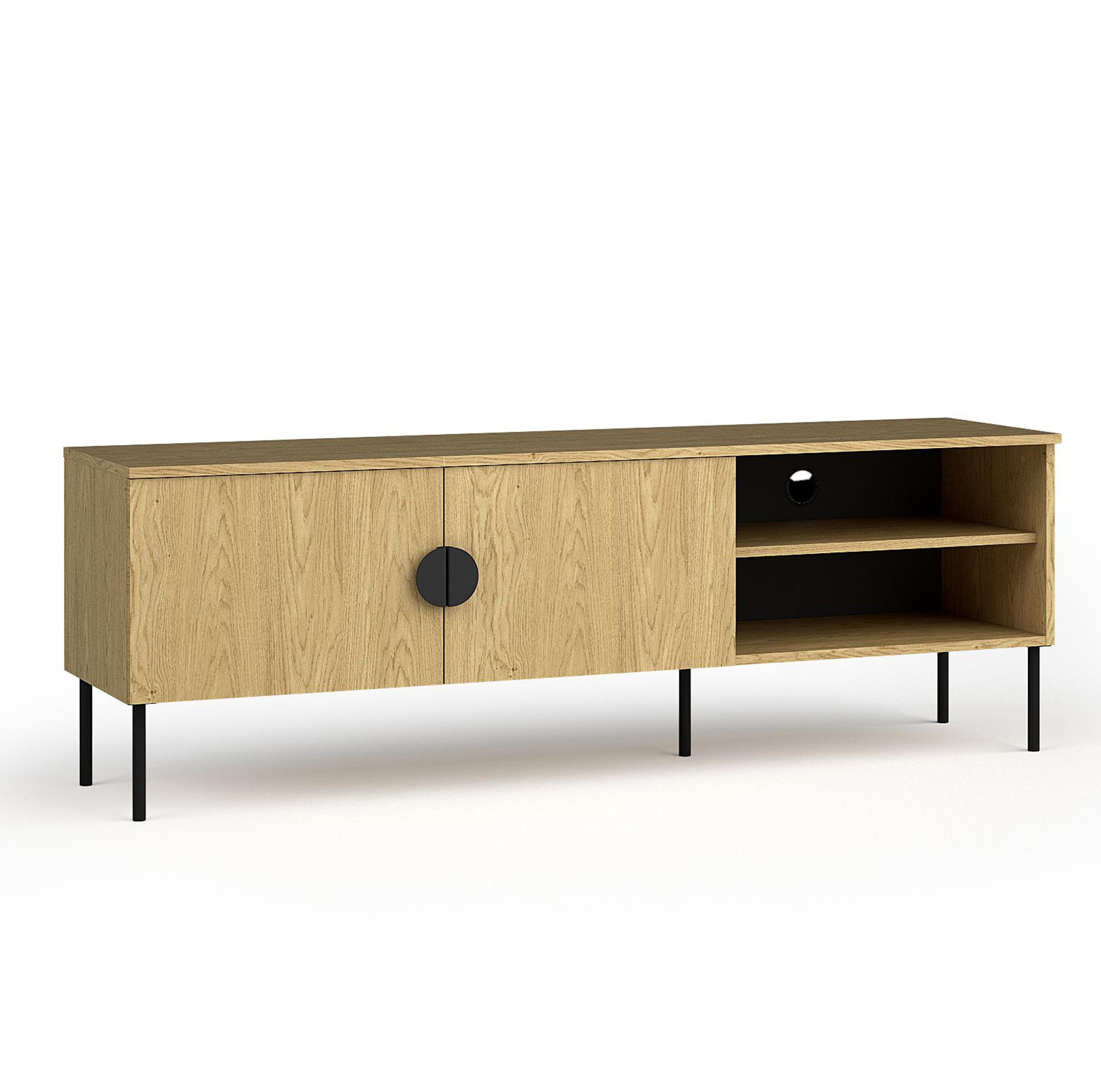LOWBOARD Brunelli 2T Eiche Baltic 160/54/40 cm – mit offener Ablage - Eichefarben/Schwarz, Holzwerkstoff/Metall (160/54/40cm) - AX Living
