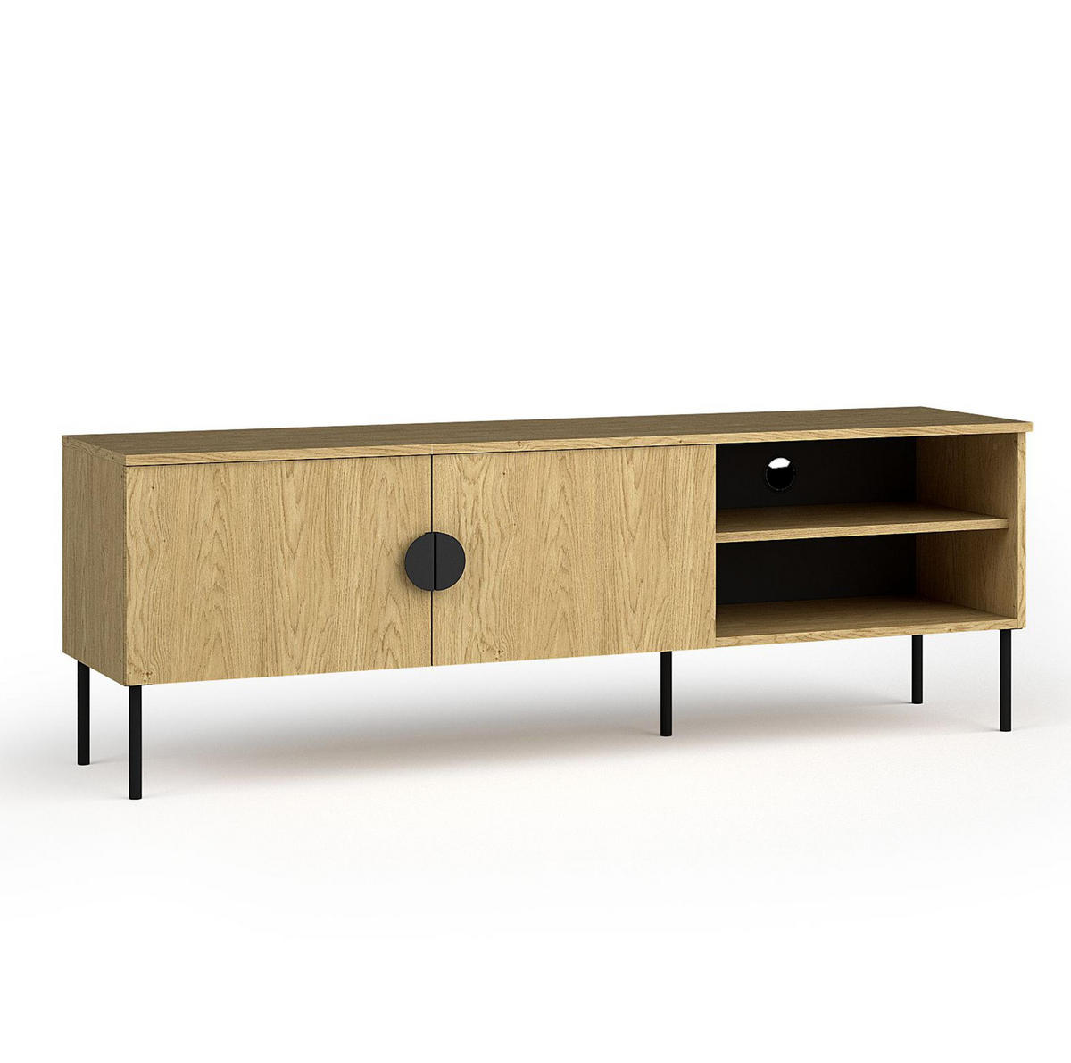 LOWBOARD Brunelli 2T Eiche Baltic 160/54/40 cm – mit offener Ablage - Eichefarben/Schwarz, Holzwerkstoff/Metall (160/54/40cm) - AX Living