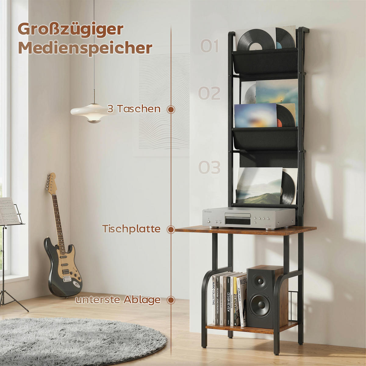 CD-REGAL DE-09946 mit 3 Stofftaschen und Tischplatte Braun - Braun, Metall (48.5/144/50cm) - ComfortXL
